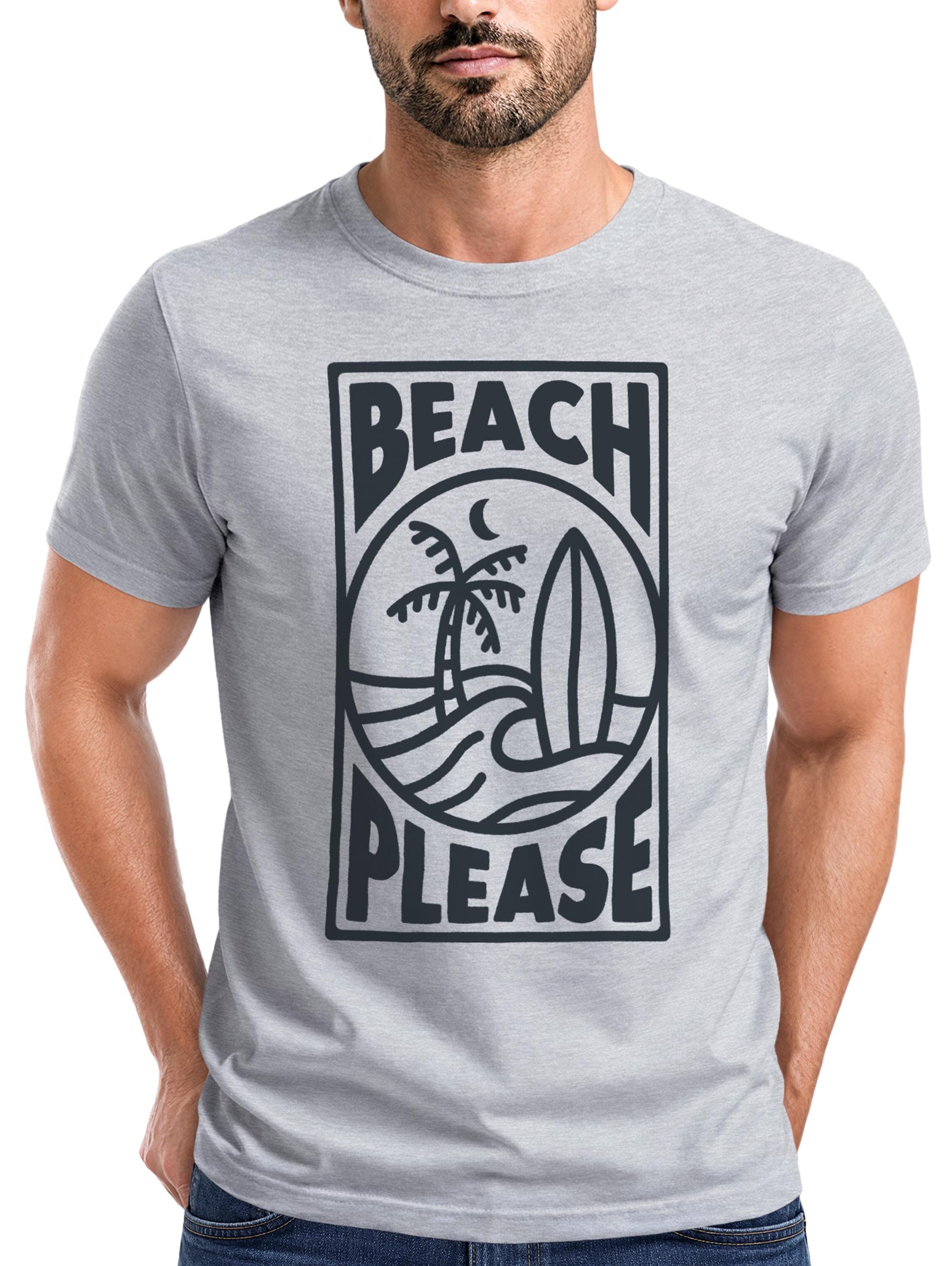 Print-Shirt Herren T-Shirt Beach Please Surfing Surfboard Wave Welle Sommer Print