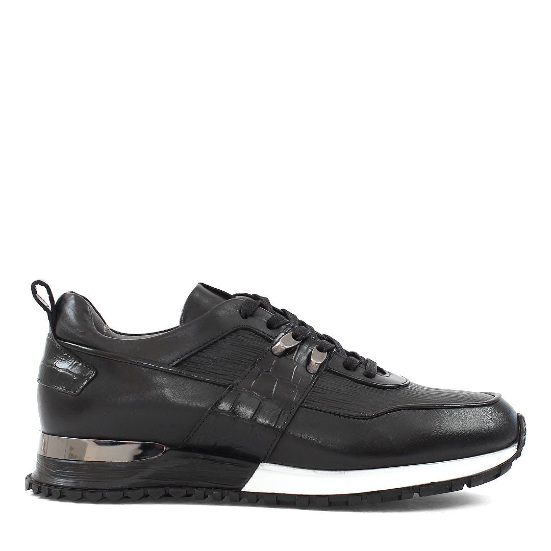 Herren Leder Sneaker mit Kroko-Details & Metallic-Ferse Sneaker