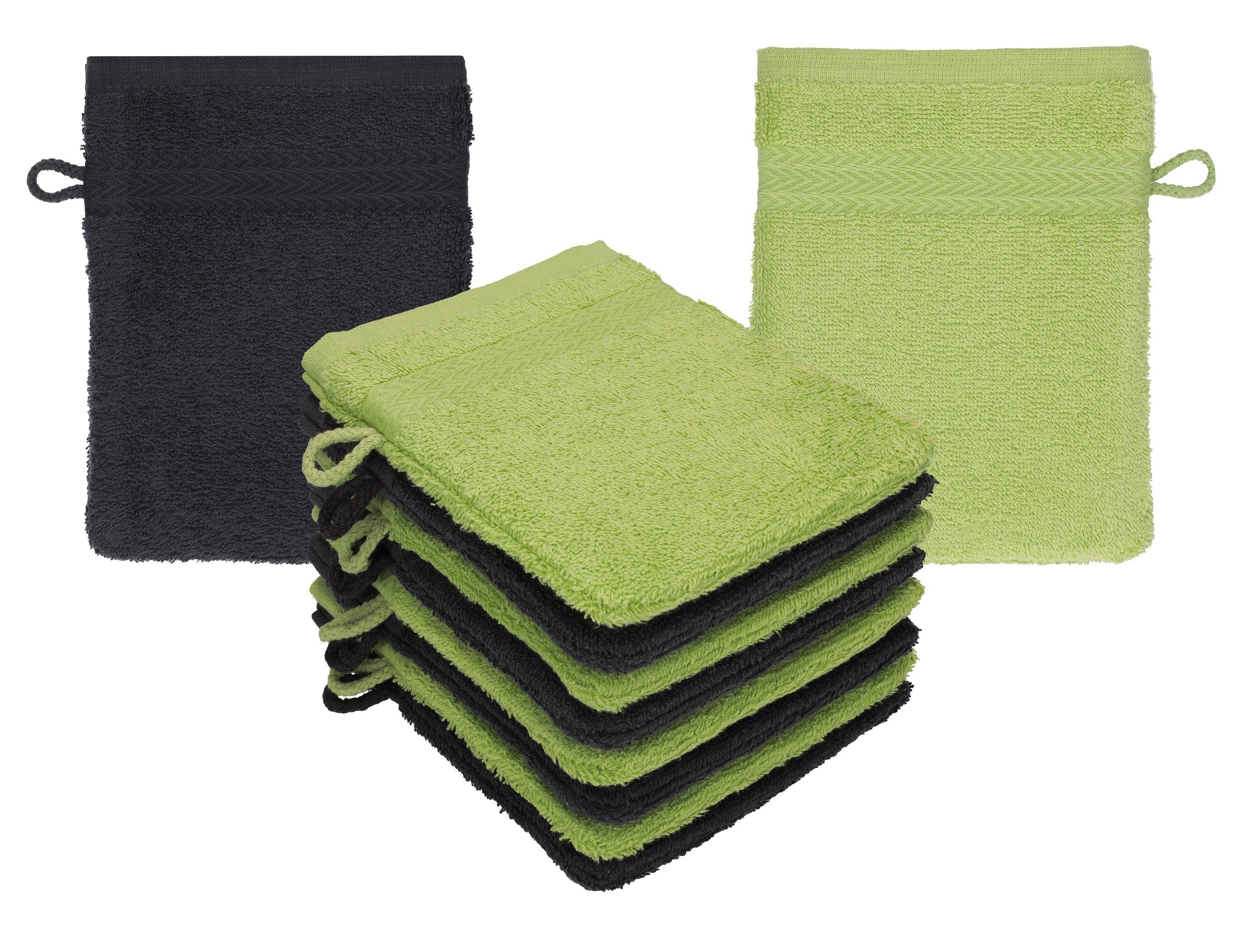 Baumwolle 100% avocadogrün Waschhandschuhe - (10-tlg) Graphit 10 Set Waschhandschuh Premium Betz cm Farbe 16x21 Stück Waschlappen