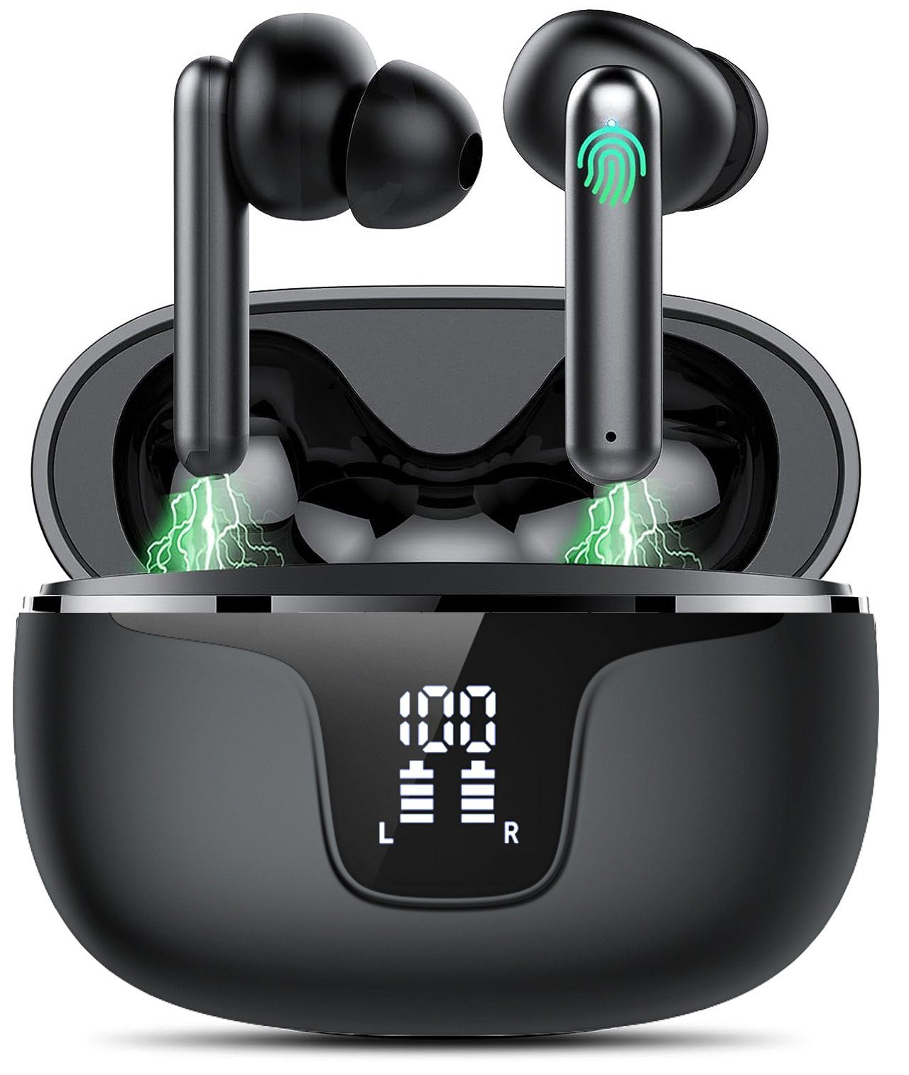 Mutoy Bluetooth Kopfhörer,Kopfhörer Kabellos Bluetooth 5.3,In Ear Kopfhörer In-Ear-Kopfhörer (Voice Assistant, ANC Noise Cancelling Ohrhörer, 36 Stunden Spielzeit, IPX5 Wasserdicht,LED Anzeige,USB-C Schnelles Aufladen) Schwarz | In-Ear-Kopfhörer