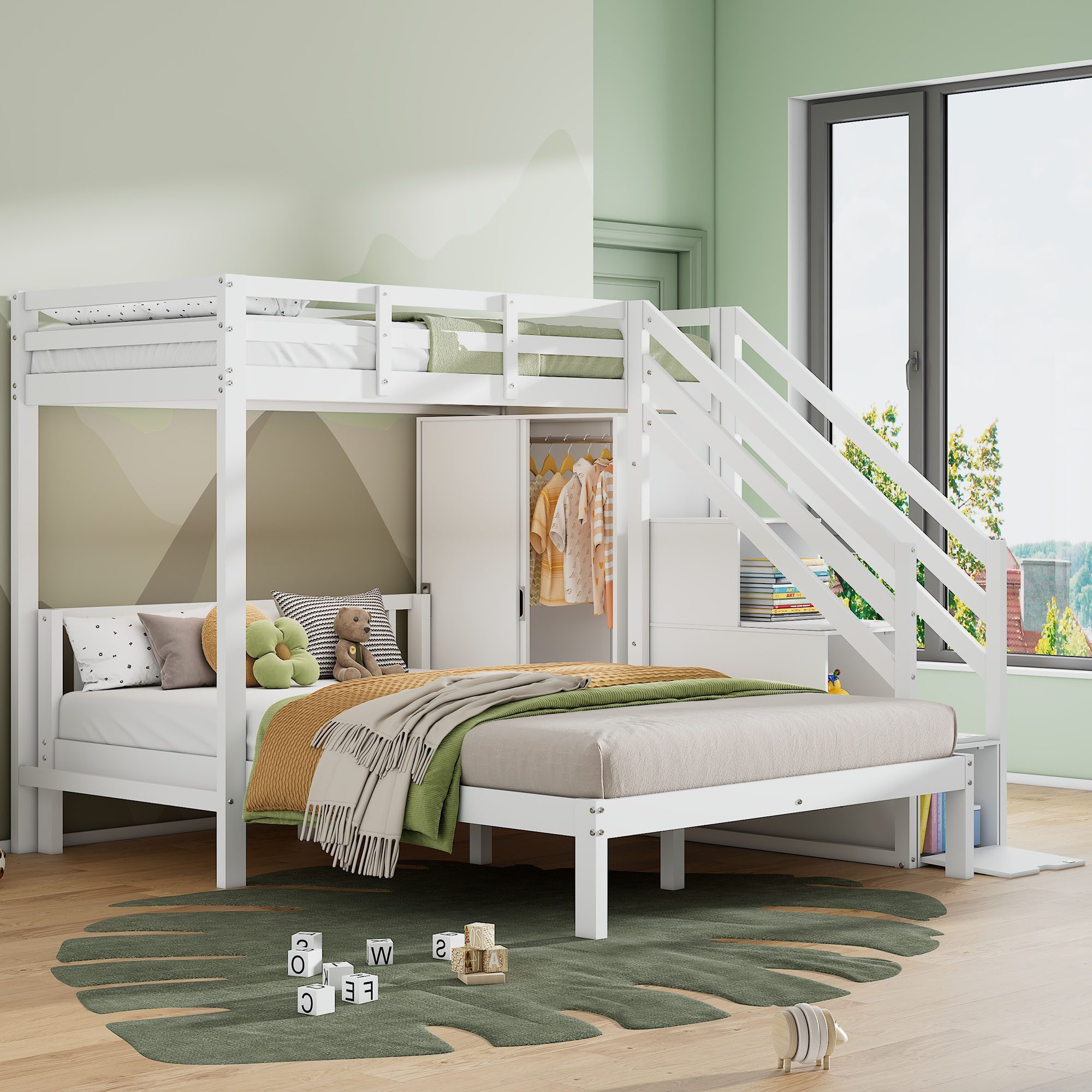 Flieks Etagenbett, Kinderbett 90x200cm+140x200cm mit Stauraumtreppe günstig online kaufen