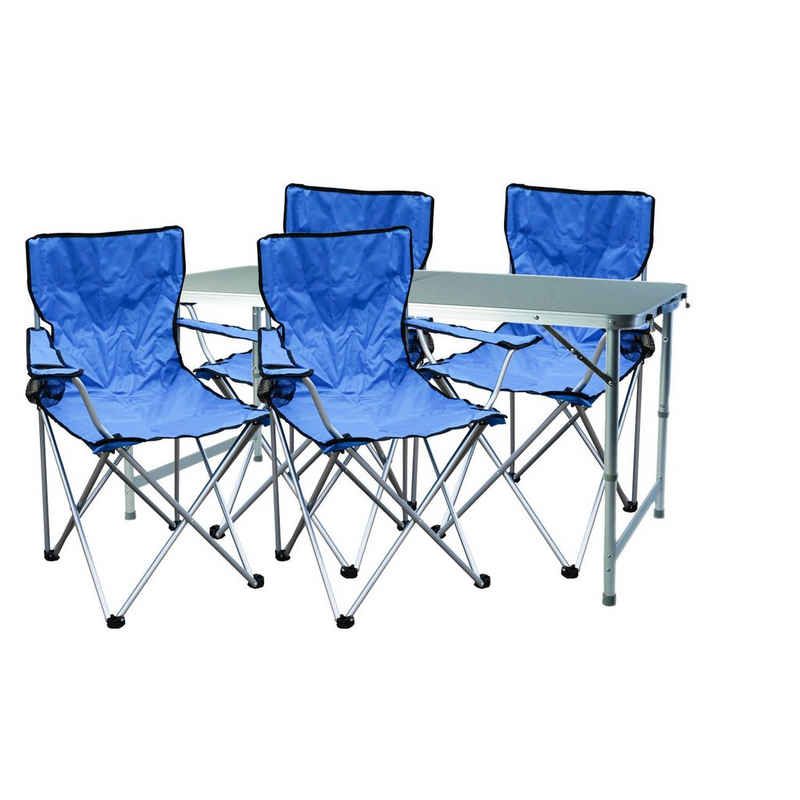 Mojawo Essgruppe 5-teiliges Campingmöbel Set Blau 4x Stuhl inkl. Tasche + 1x XXL Tisch