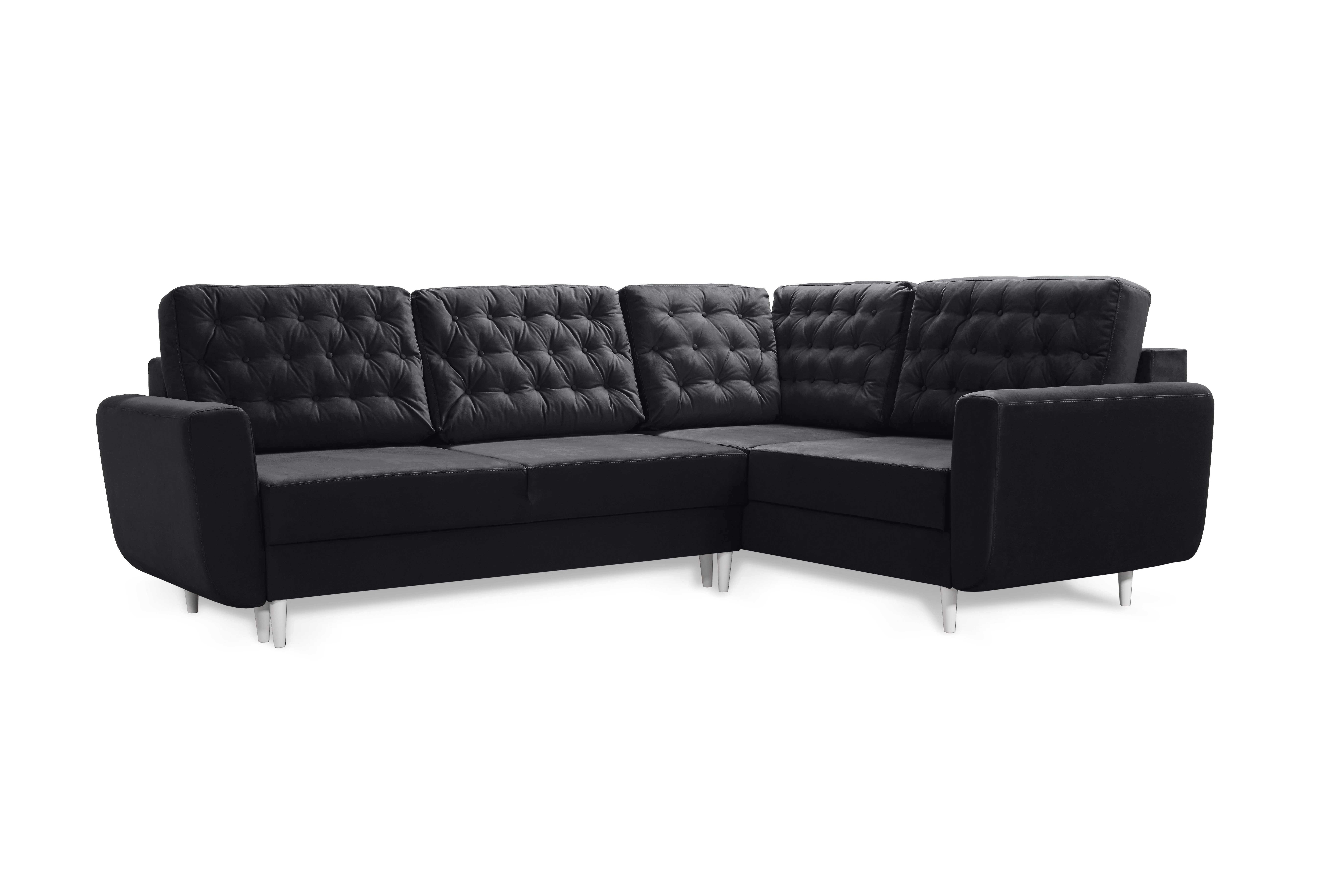 robin Sofa L-Form Sofa mit Schlaffunktion, 2 Bettkästen & Kissen BLACK