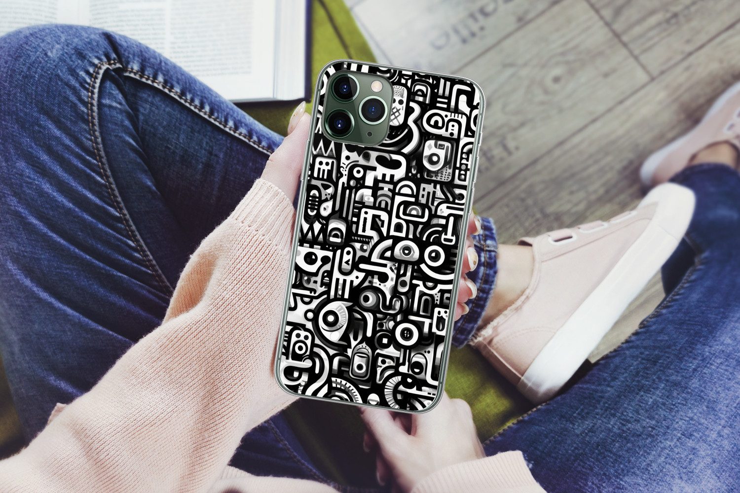 MuchoWow Handyhülle für Apple iPhone 11 Pro Symbole - Abstrakt - Grafik - Schwarz, Smartphone-Bumper, Print, Handy Schutzhülle Dünn