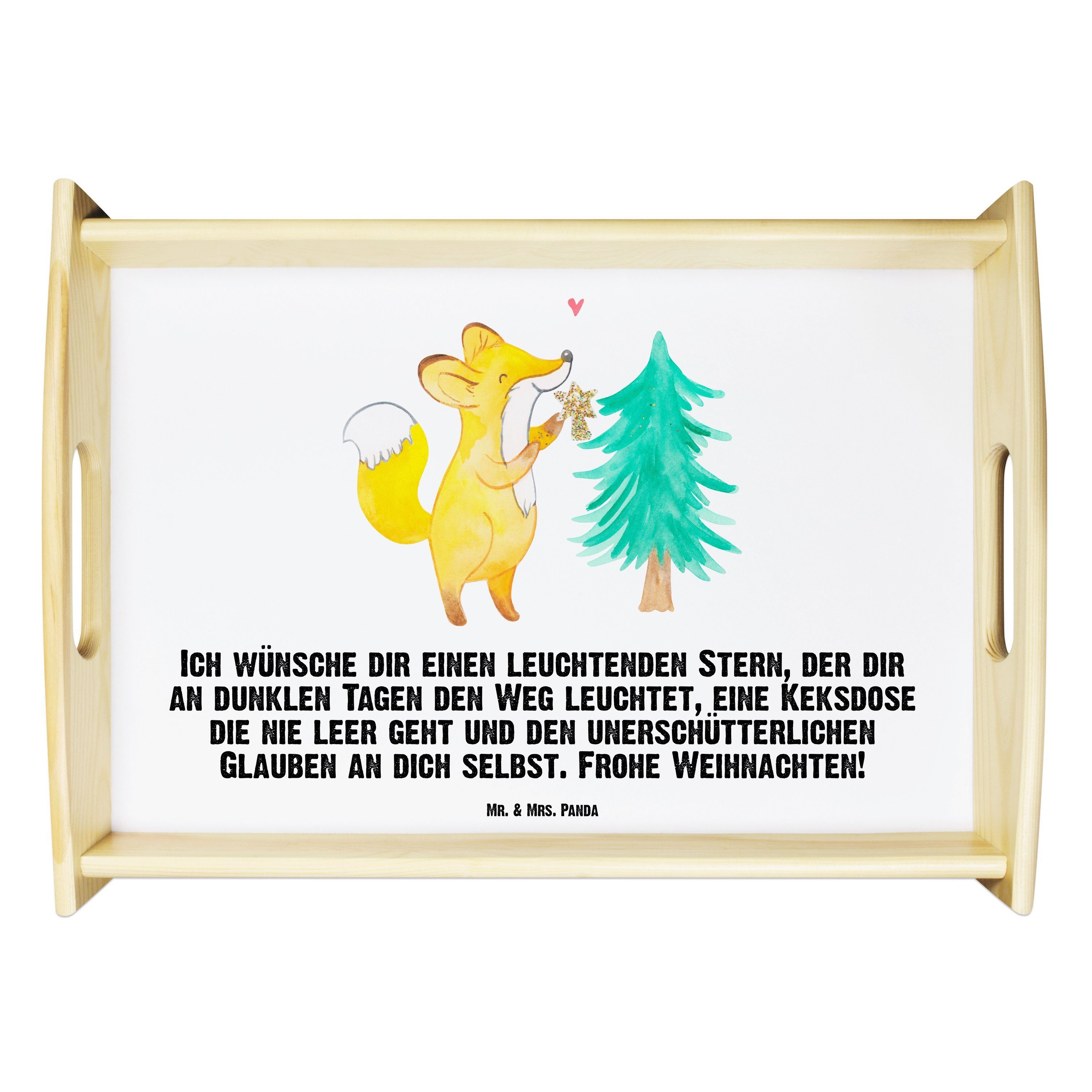 Mr. & Mrs. Panda Tablett Fuchs Weihnachtsbaum - Weiß - Geschenk, Heiligabend, Wintermotiv, Fr, Echtholz lasiert, (1-tlg)