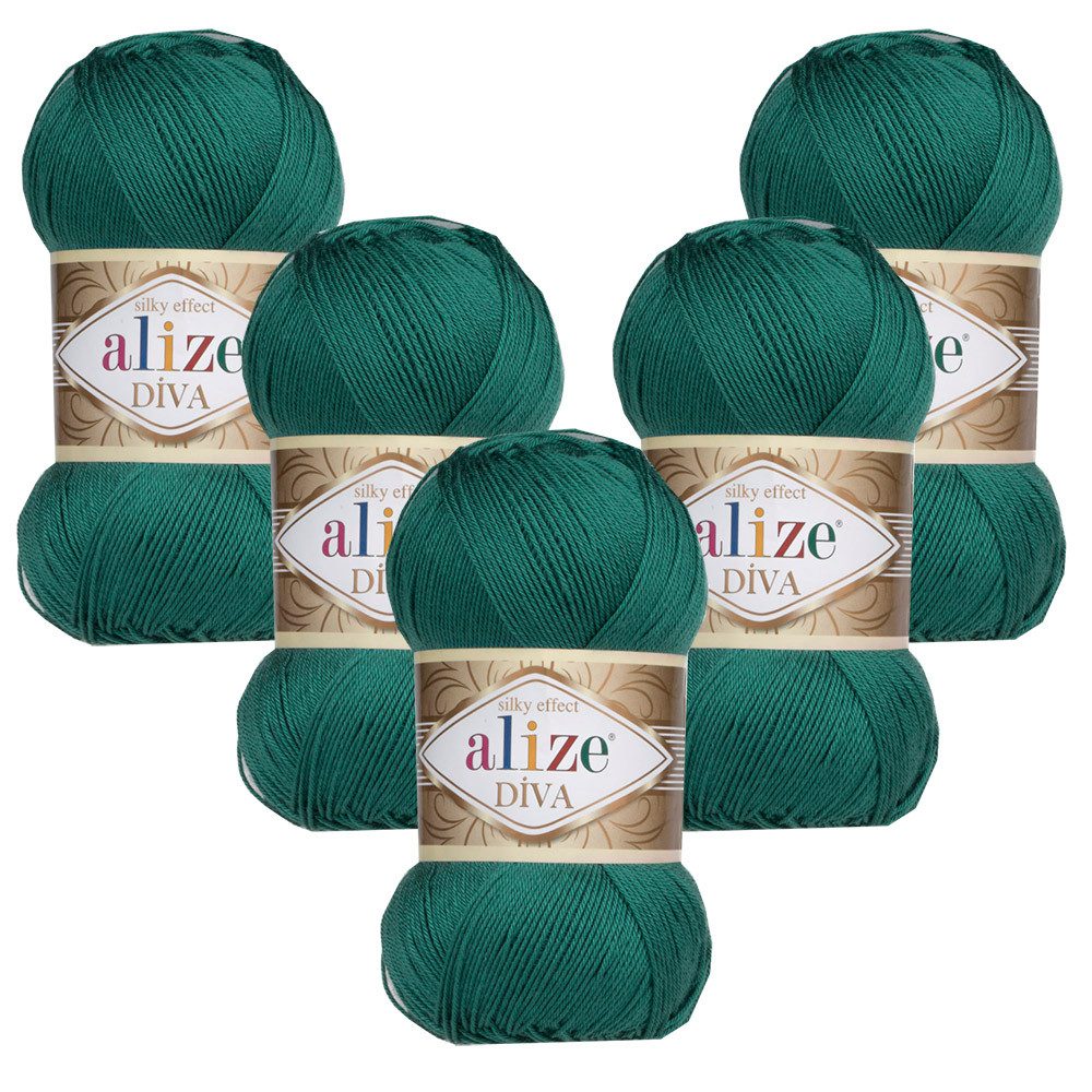 Alize 5 x ALIZE Diva Häkelwolle, 350 m, Spitze,Acrylgarn,Seideneffekt,Häkelkunst