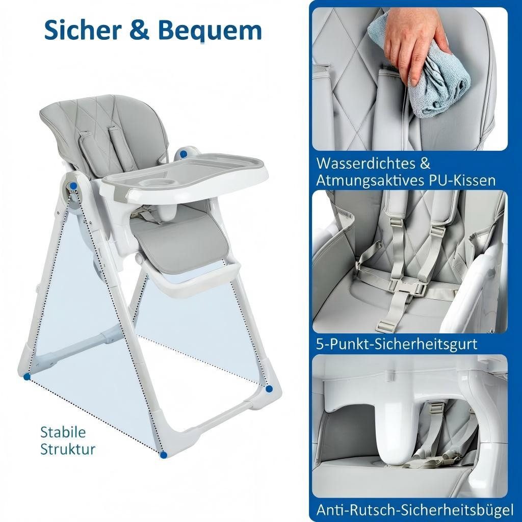 GarveeMore Kinderklappstuhl 3-in-1 Babyhochstuhl – Klappbarer Kinderstuhl mit Multifunktion, mit Tablett & Gurt, leicht zu reinigen, tragbar