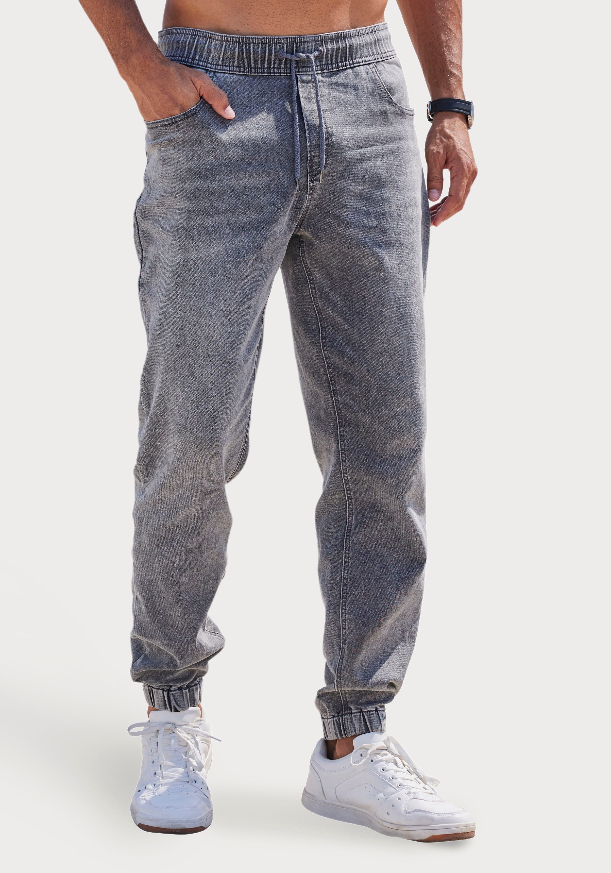 John Devin Schlupfjeans Denim Jogg Pants, Jeanshose mit Stretch, Baumwollmischung