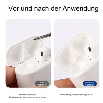 WISHDOR Reinigungsstift 3 in 1 Airpods Reinigungsset Bluetooth Kopfhörer Reinigungsstift weich, Multifunktions Werkzeug Weiche Bürste Kopfhörer Handy Kamera Tastatur