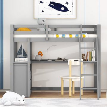 Ulife Hochbett Kinderbett Etagenbett mit Leiter, Schreibtisch & Schubladen 90 X 200 cm