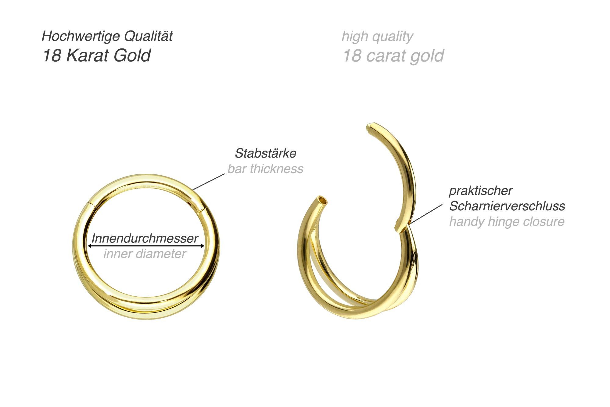 PIERCINGLINE Nasenpiercing 18 Karat Gold Segmentring Clicker 2 RINGE Ohrpiercing Septum Nase (Clicker, 1-tlg), Ohrpiercing für Conch, Helix, Tragus, Daith, Lobe