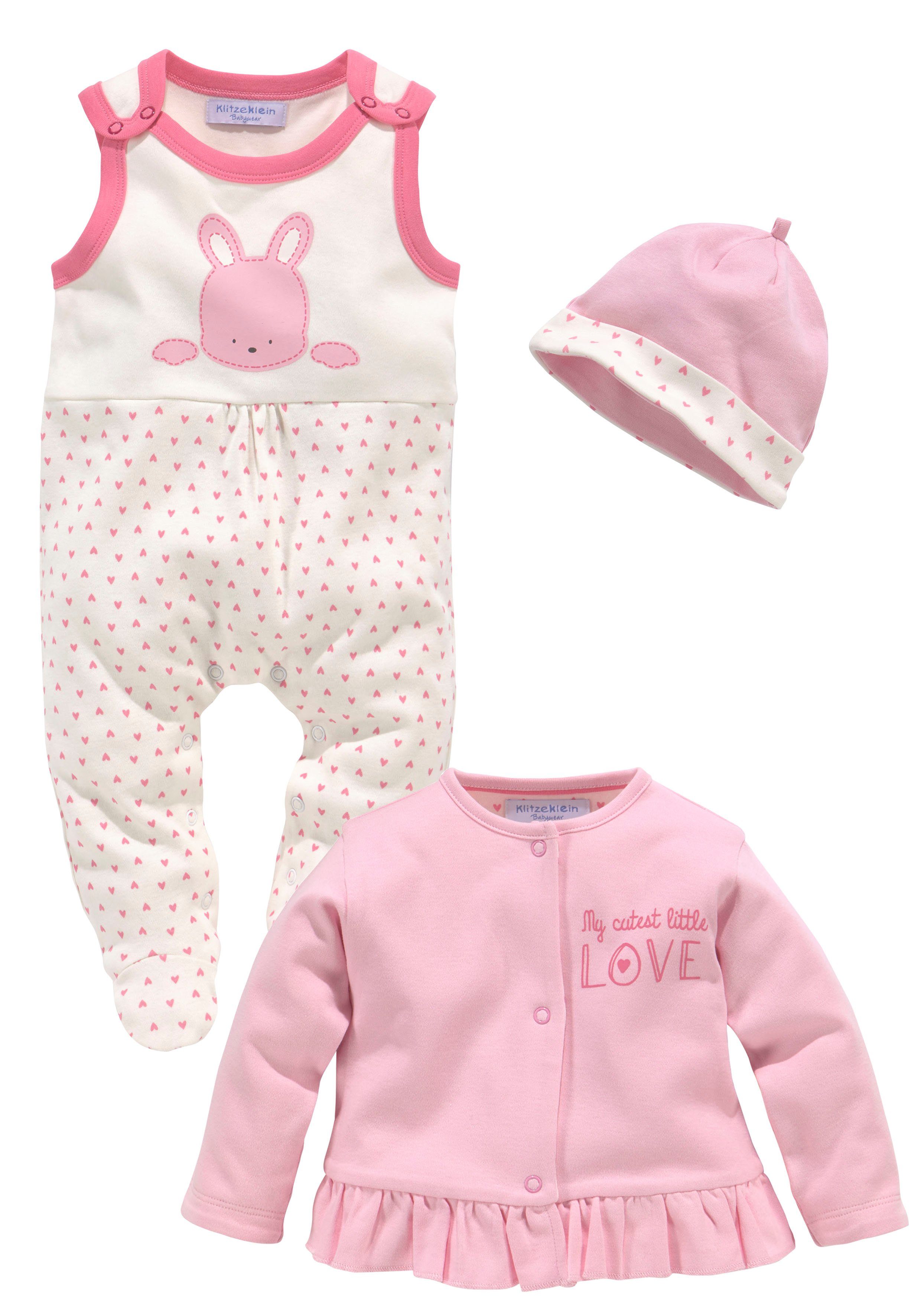 Klitzeklein Strampler, Jäckchen & Mütze Cute Babygirl (Spar-Set, 3-tlg) aus Bio-Baumwolle | Baby-Sets