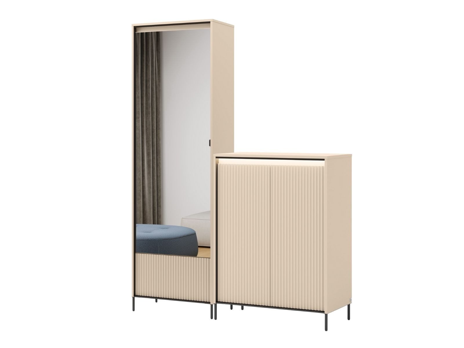 Compleo Garderoben-Set Kleiderschrank beige mit Spiegel und Kommode FLORE günstig online kaufen