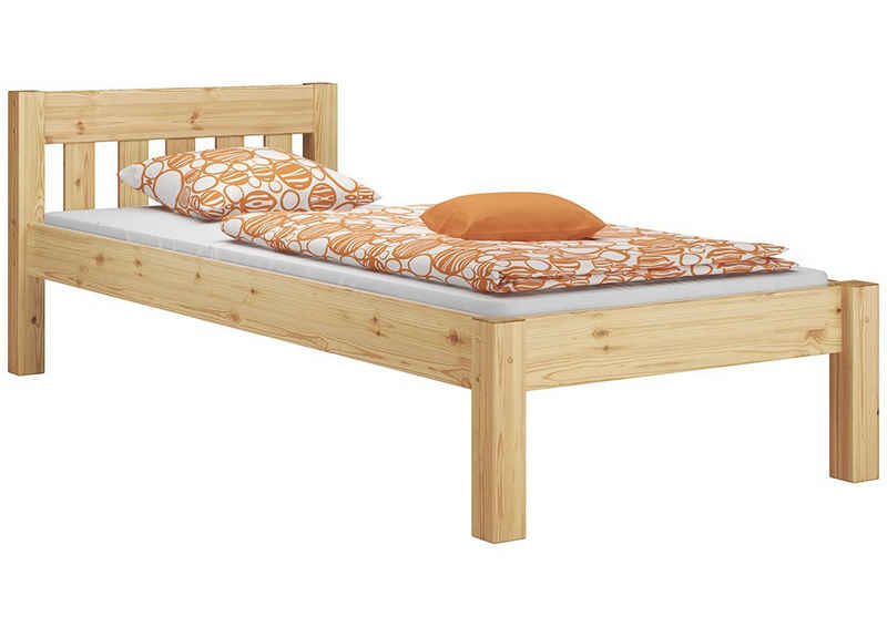 ERST-HOLZ Bett Gemütliches Holzbett mit Sprossen 100x200 mit Federleisten, Kieferfarblos lackiert