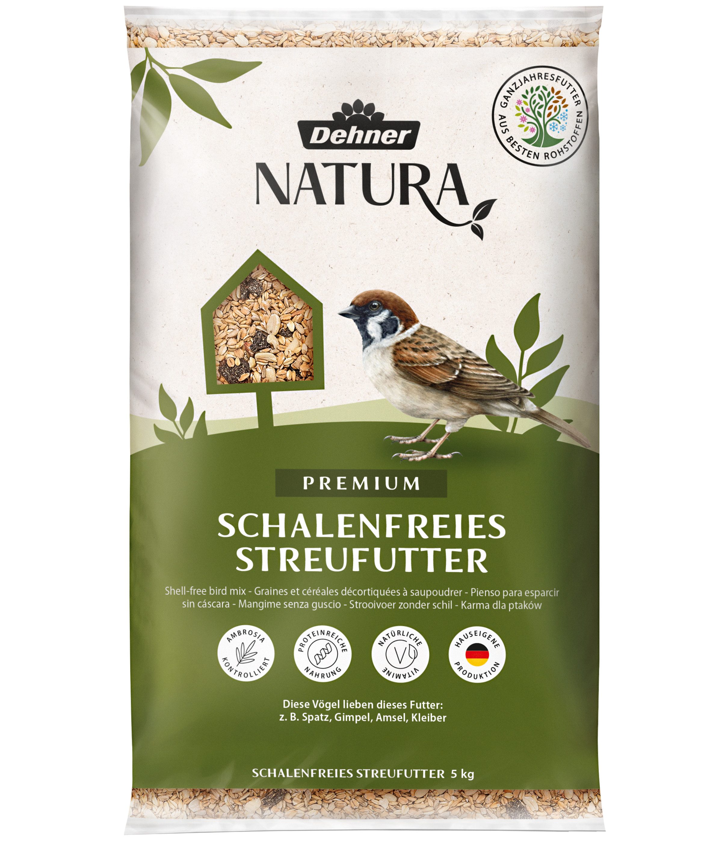 Dehner Natura Premium Wildvogel Streufutter, schalenfrei, für verschiedenen Vogelarten wie Amsel, Spatz