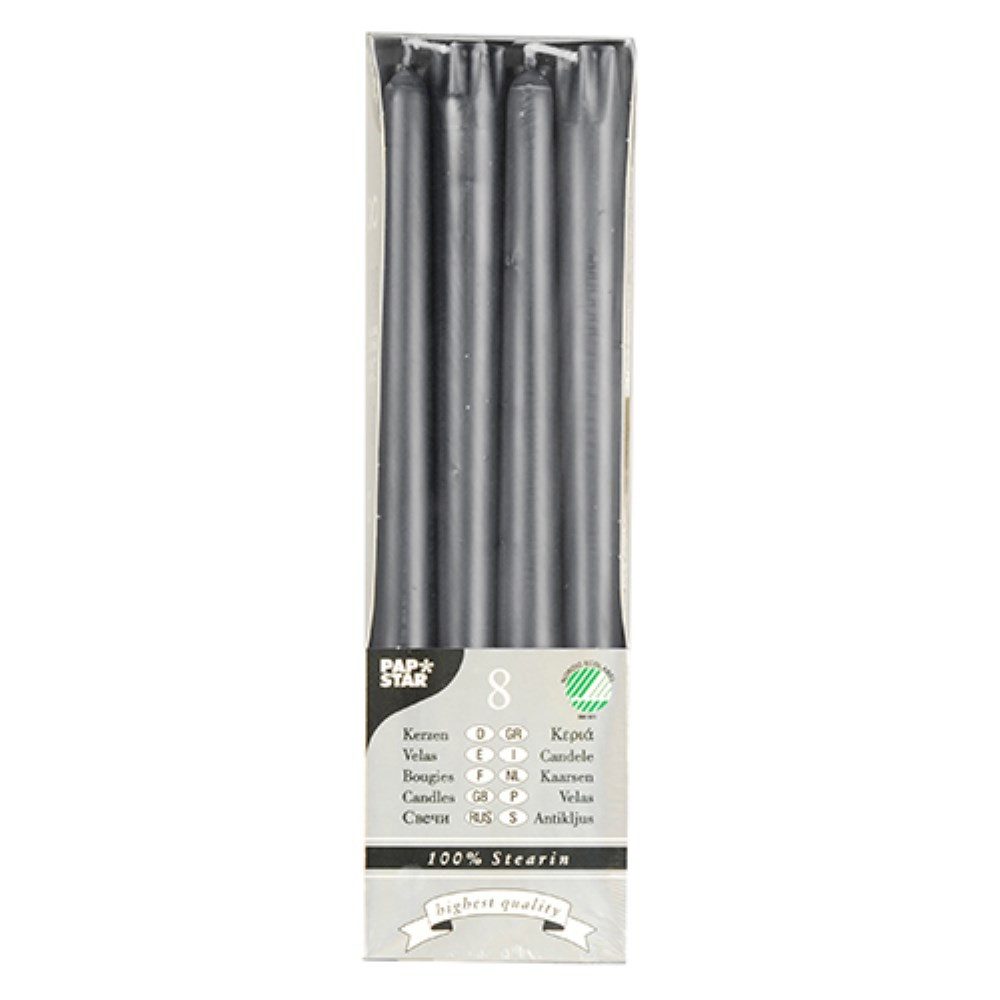 PAPSTAR Tafelkerze 8 Leuchterkerzen Ø 2,2 cm · 25 cm grau aus 100 % Stearin