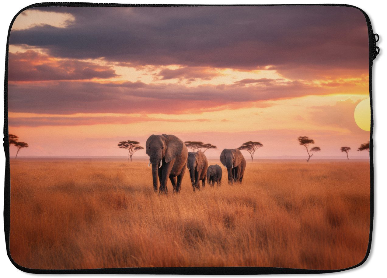 MuchoWow Laptop-Hülle Elefantengruppe - Offene Ebene - Sonne 14 Zoll, Schutzhülle für Laptop, Schutz gegen Kratzern, Laptoptasche