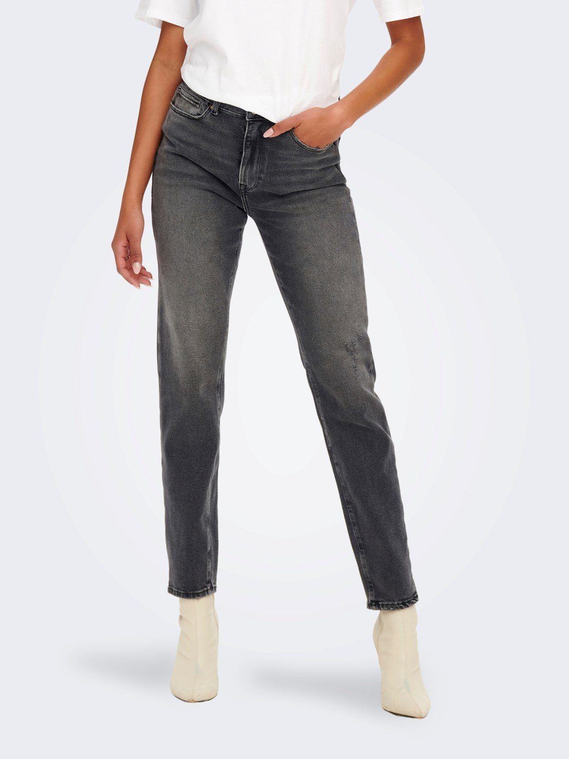 ONLY High-waist-Jeans High Waist Jeans ONLEMILY ANKLE Denim für Damen (1-tlg) Baumwolle Normal Fit unifarben wärmend Reißverschluss – Bild 2 von 5