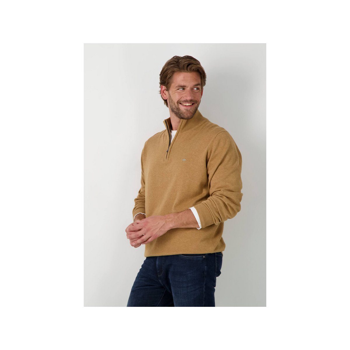 FYNCH-HATTON V-Ausschnitt-Pullover uni regular fit (1-tlg) 843 camel