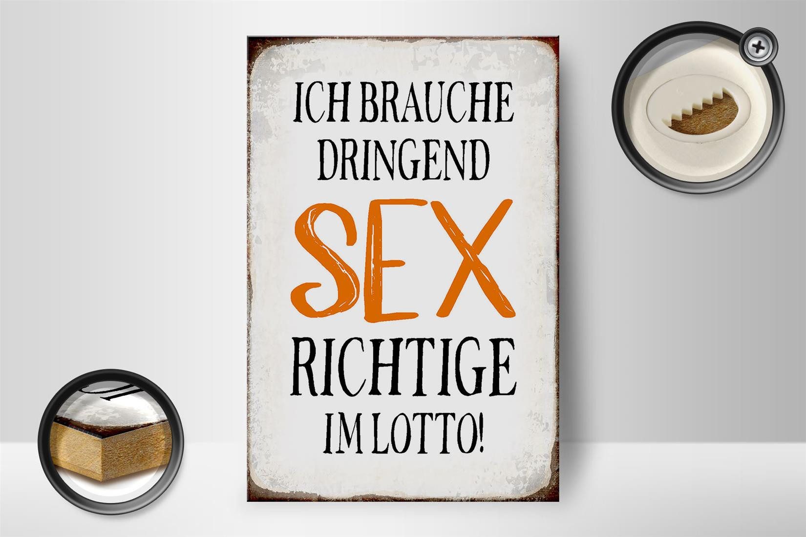 Femer GmbH Holzbild Spruch 12x18 cm ich brauche dringend Sex, Sprüche Zitate Lustiges (1 St), Glatte Holzfaserplatte (MDF), vorn beschichtet