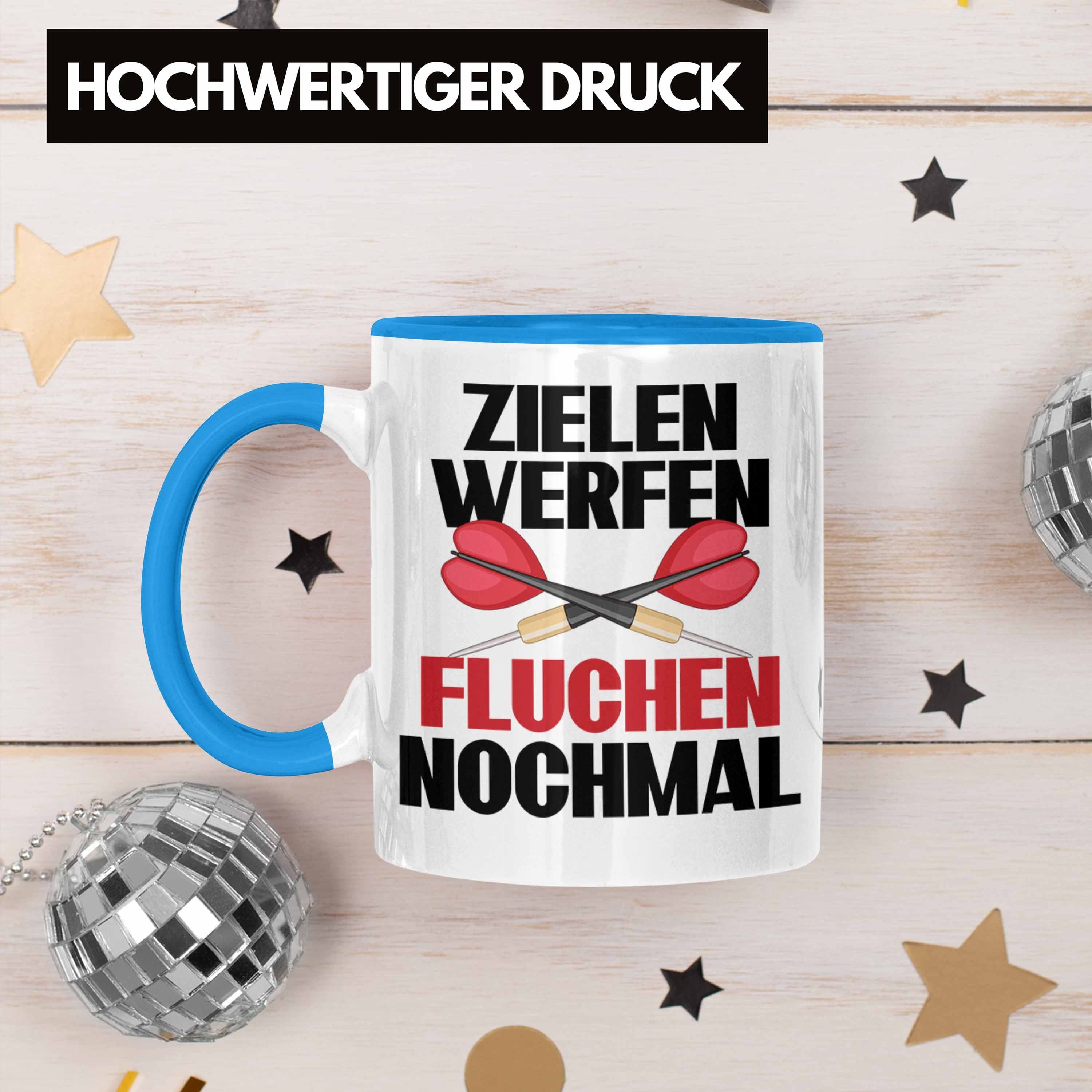 Trendation Tasse Trendation - Darts Spruch Blau Dart-Spieler Lustiger Nochmal Tasse Fluchen Geschenk Werfen Zielen Geschenkidee