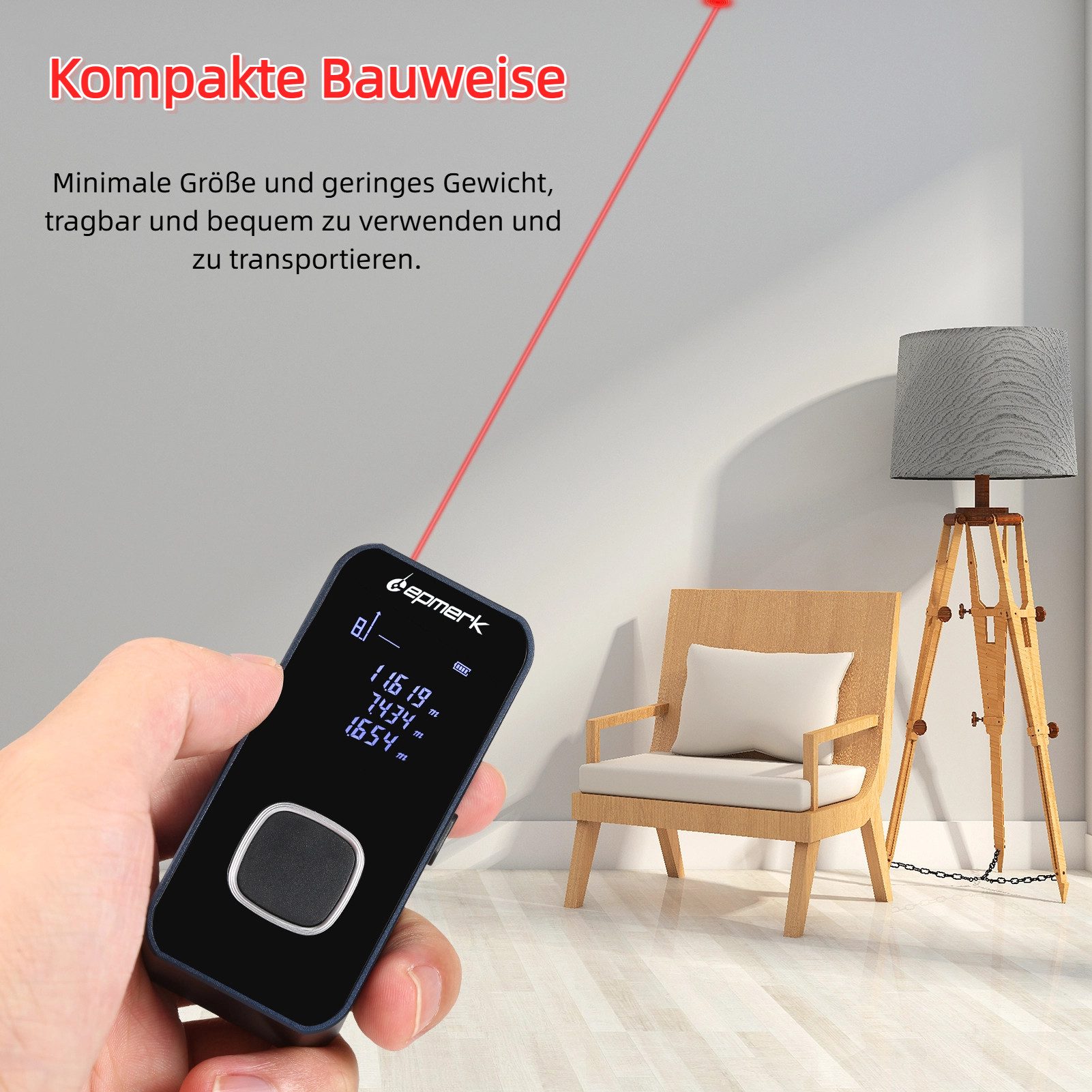 GARRYFIZH Entfernungsmesser Mini Laserentfernungsmesser 60m Digital USB-C Akku Messgerät Schwarz, Hochtechnologie, lange Akkulaufzeit, Echtzeit-Distanzüberwachung