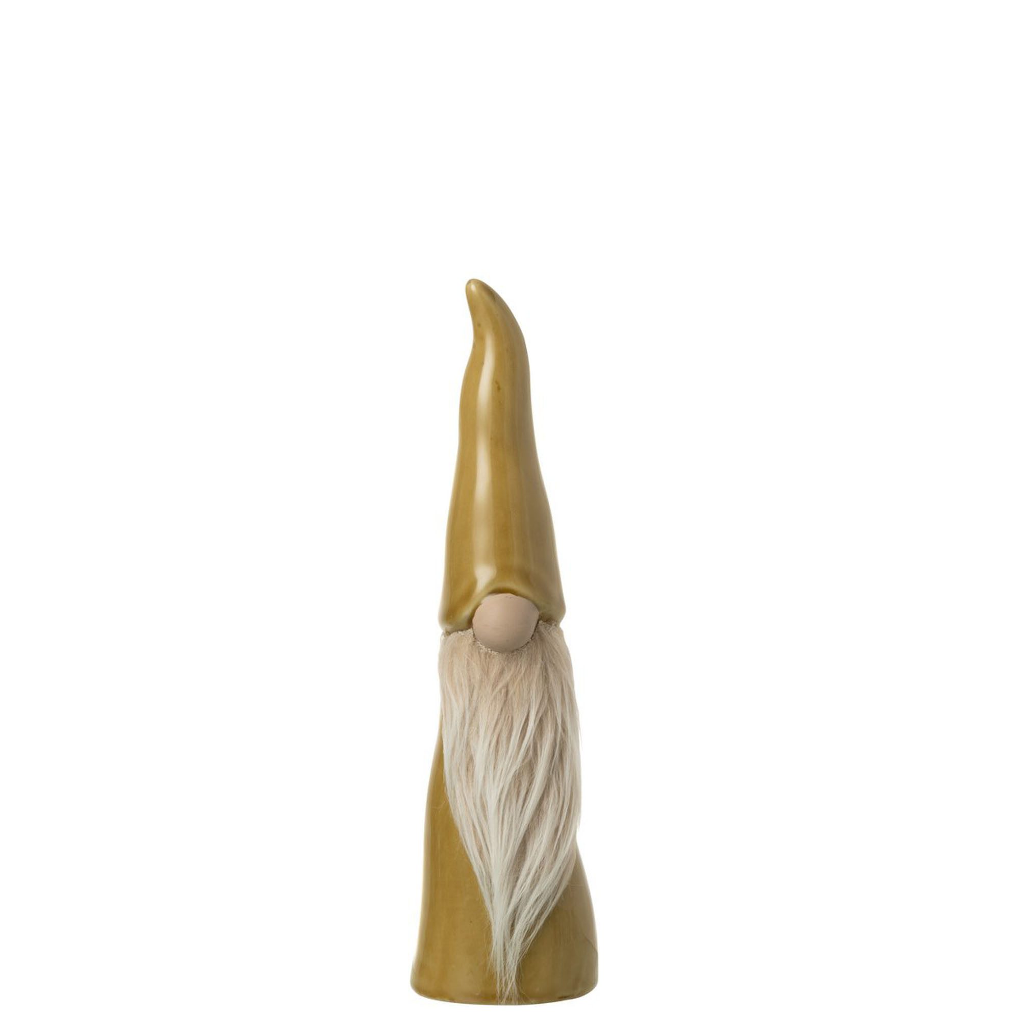 J-line Weihnachtsfigur Weihnachtsfigur Wichtel Porzellan ocker gold weiß Bart (1 St., 1 Stück), gemütliche Figur als Weihnachtsdeko