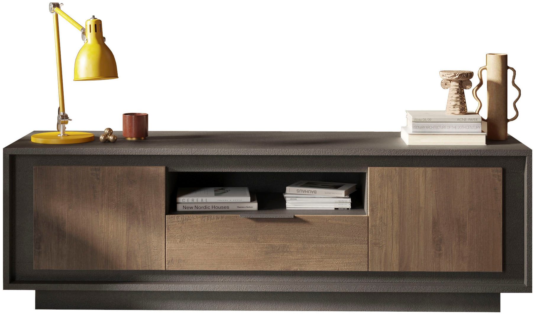 Home affaire Lowboard Sky, B/T 180/50 cm, TV-Schrank/Medienboard, 2 Türen, 1 Schubkasten, Softclosing, Korpus & Front 22 mm stark, Rahmen-Optik, Metallgriff