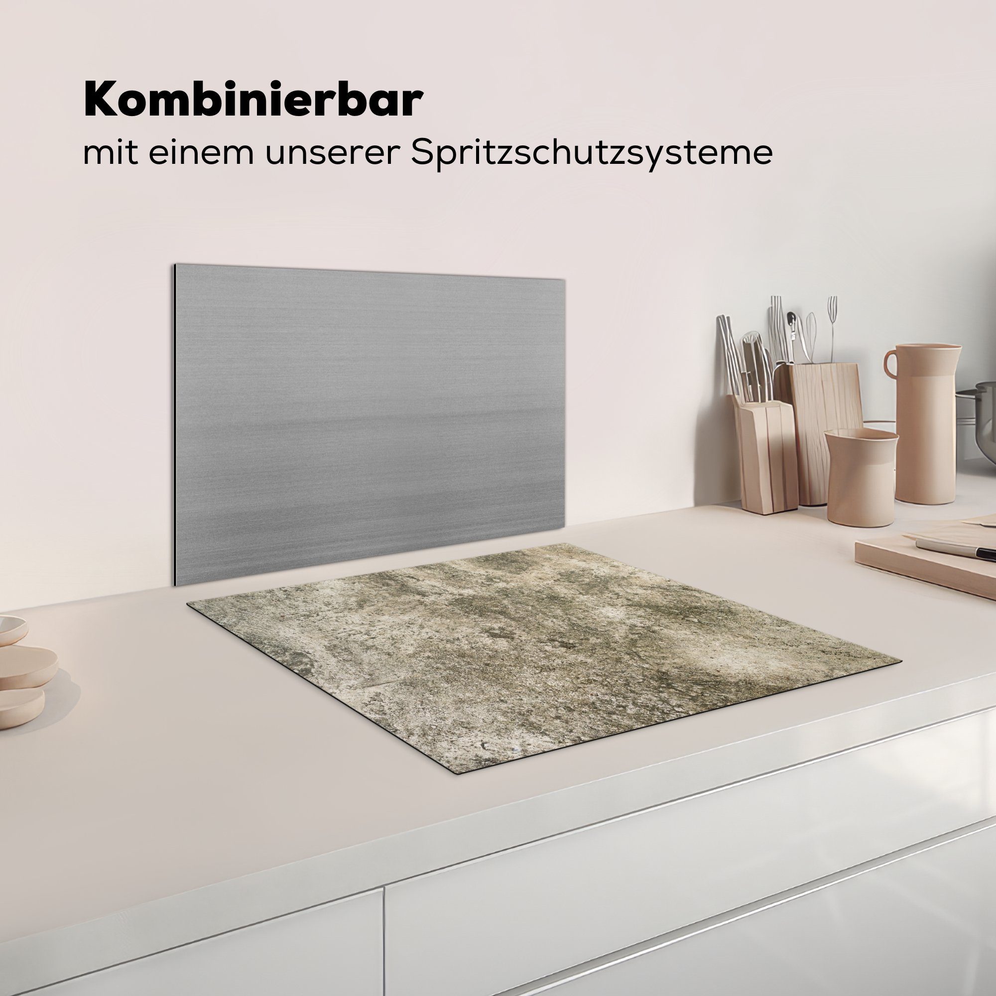 Zement Beton Herdblende-/Abdeckplatte Vintage, Ceranfeldabdeckung (1 tlg), - cm, Braun Vinyl, 59x51 Induktionskochfeld, - Induktionsschutz, - MuchoWow