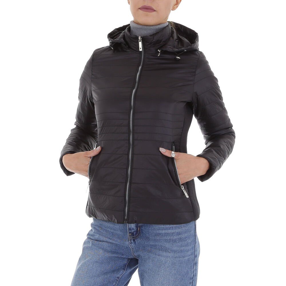 Ital-Design Steppjacke Damen Freizeit Kapuze (abnehmbar) Leicht gefüttert Übergangsjack in Schwarz