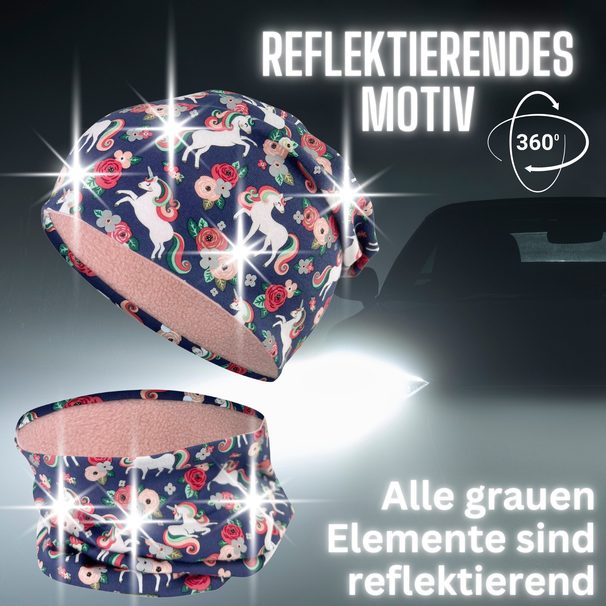 HECKBO Beanie 360° Reflektor Kinder Beanie Mütze & Loop Schal Set – Bild 2 von 5