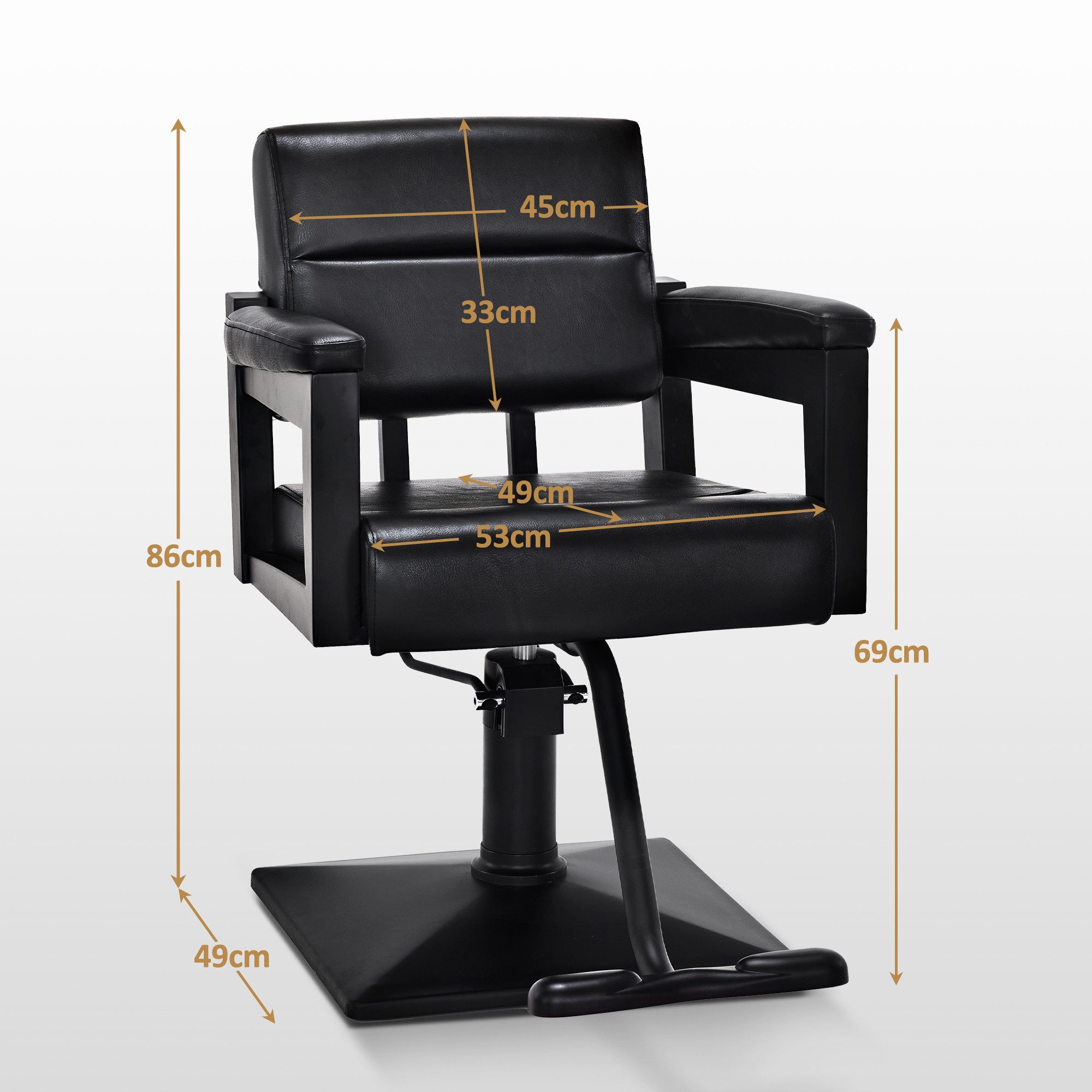 Barberpub Stuhl BarberPub Friseurstuhl Friseureinrichtung 2058 (Schwarz), mit Hydraulikpumpe 360° Drehbar, Höhenverstellbar, PVC Kunstleder