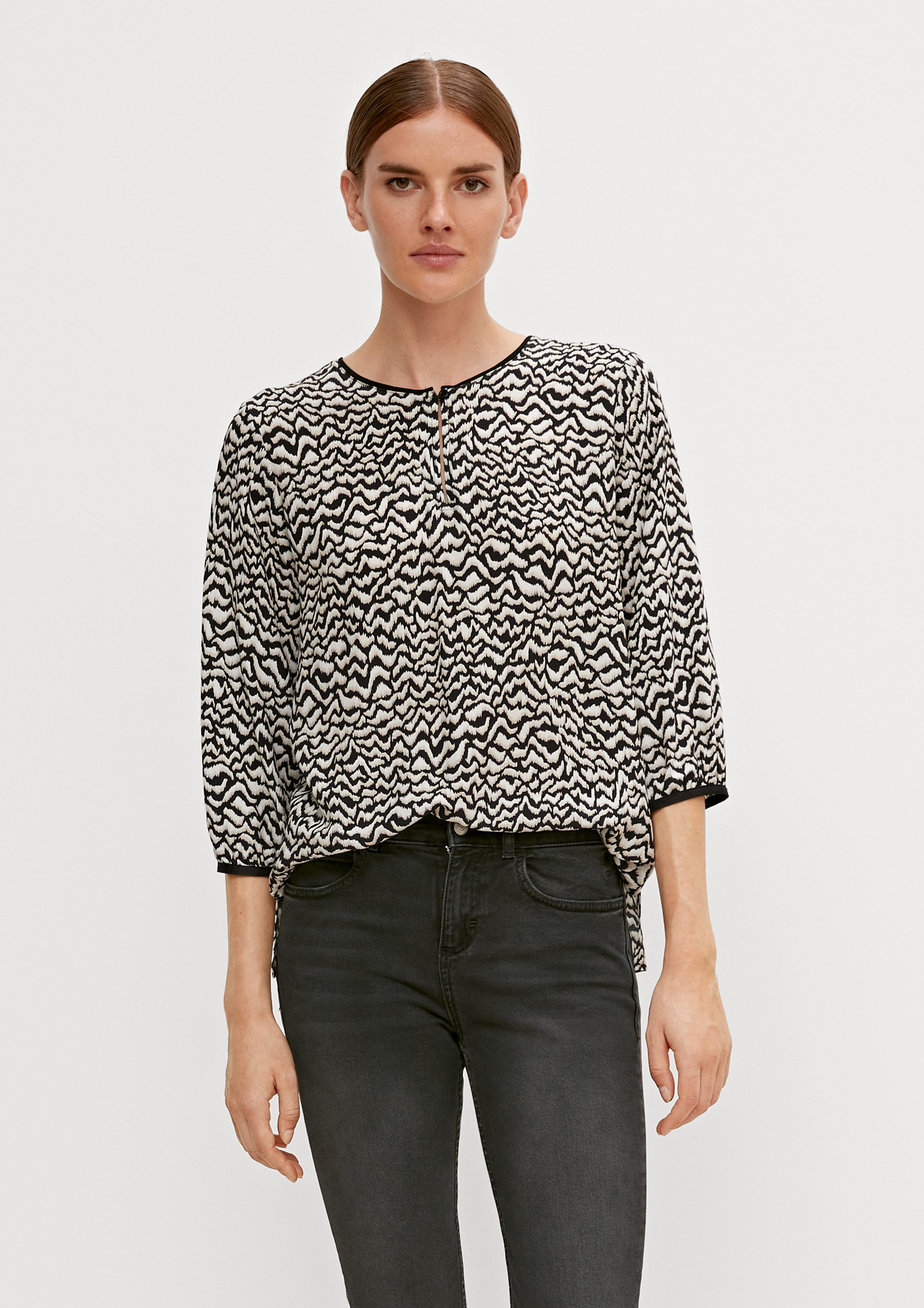 comma casual identity 3/4-Arm-Shirt Lockere Printbluse aus Crêpe Tape