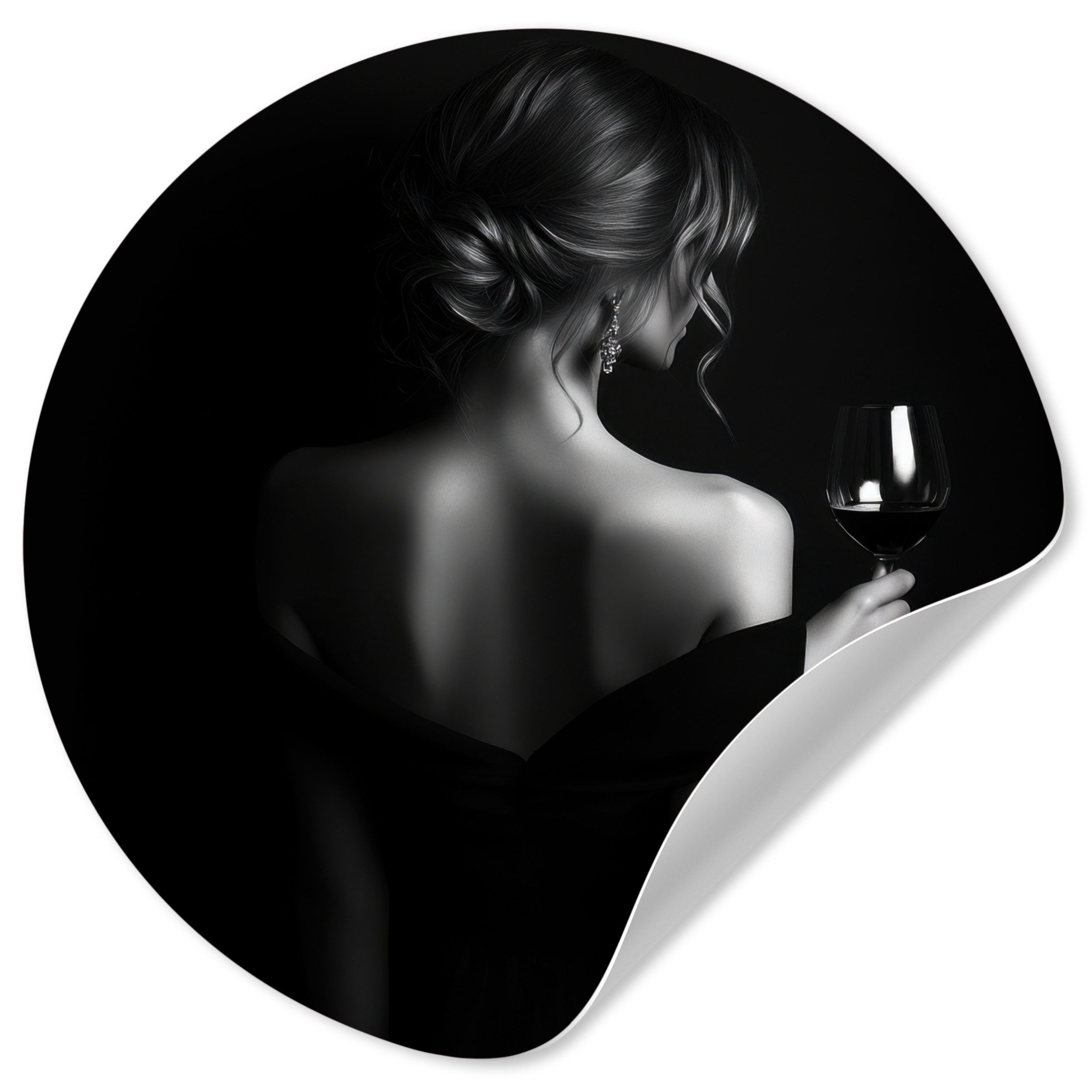 MuchoWow Wandsticker Frau - Wein - Kleid (1 St), Tapetensticker Selbstklebend, Wandbild Wohnzimmer, 80x80 cm