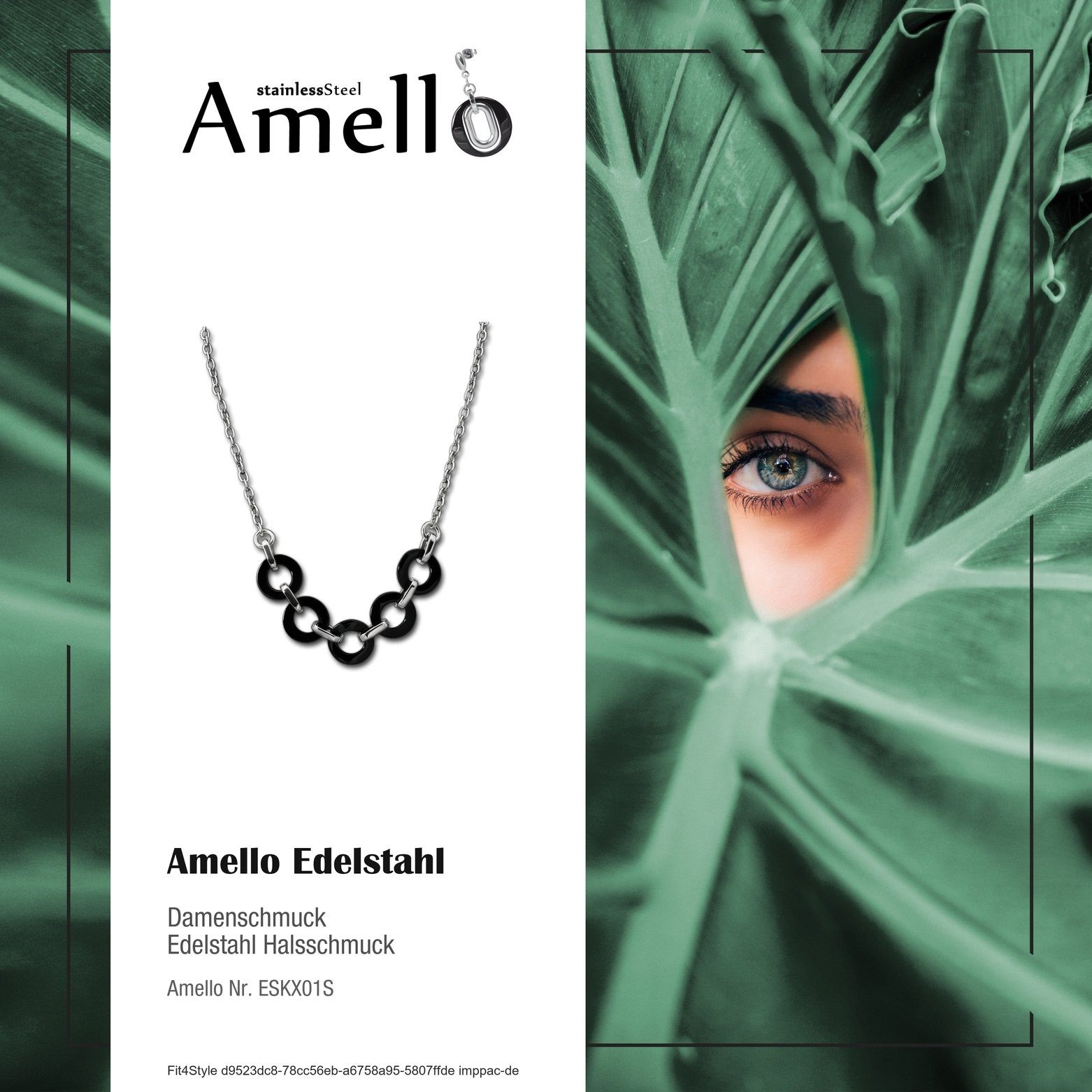 Amello Edelstahlkette Steel) Amello aus (Ring) Halsketten (Stainless Damen Edelstahl schwarz Halskette (Halskette), Ring silber
