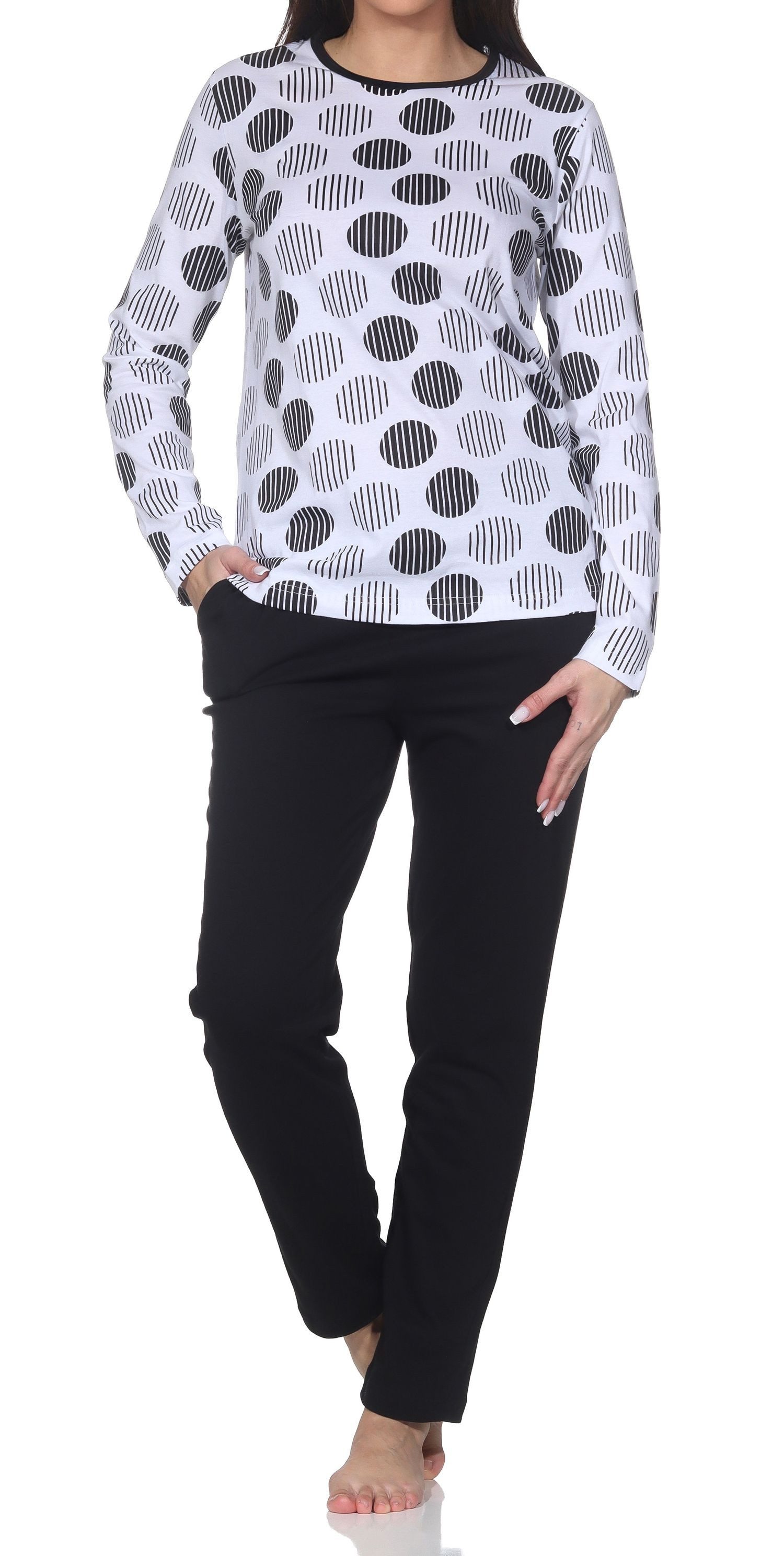 Normann Pyjama Normann Damen langarm Schlafanzug in Tupfen-Punkte Design