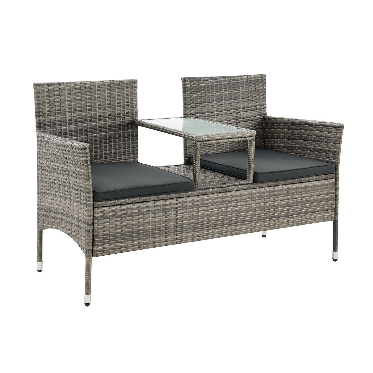 Juskys Balkonset »Monaco«, Polyrattan 2Sitzer Bank mit integriertem