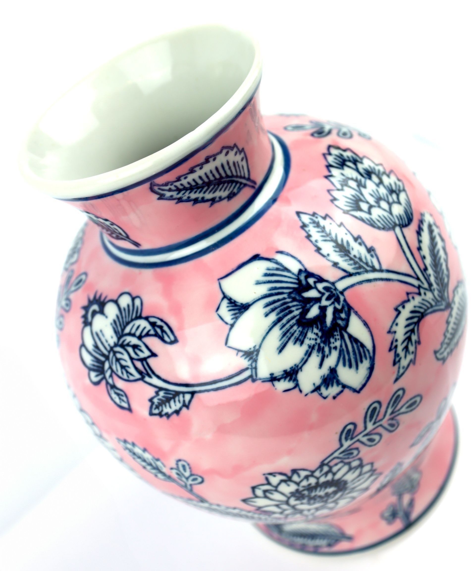 FURNARO Dekovase (1 St), Rosa Porzellanvase mit filigranen Blüten im asiatischen Design