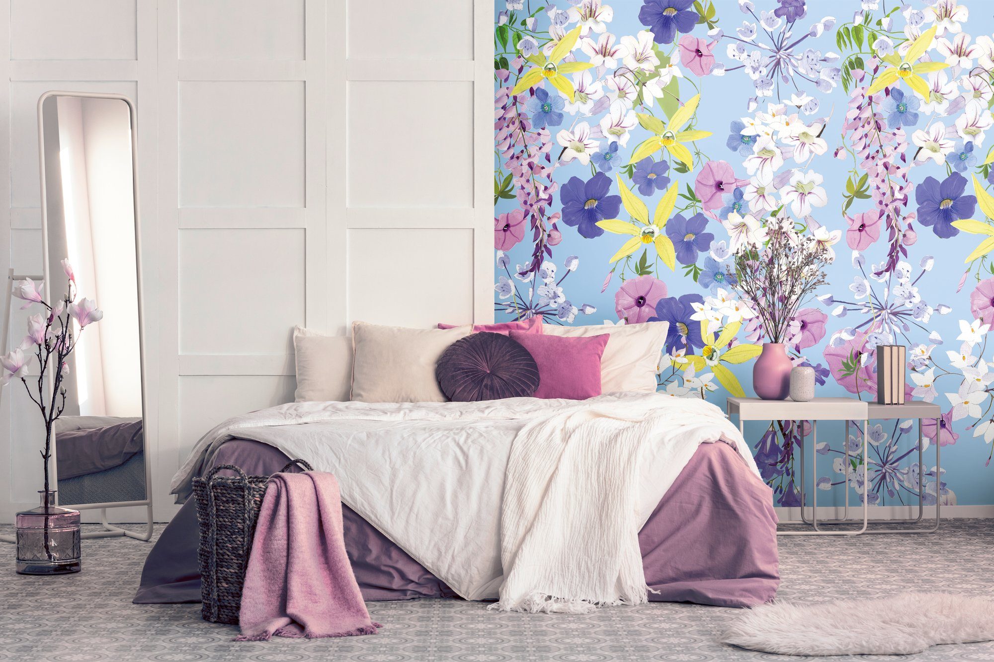 living walls Fototapete, glatt, gemustert, matt, neutral, (1 St), Floral, Blumen Tapeten Wohnzimmer Schlafzimmer Küche Flieder Flur Büro