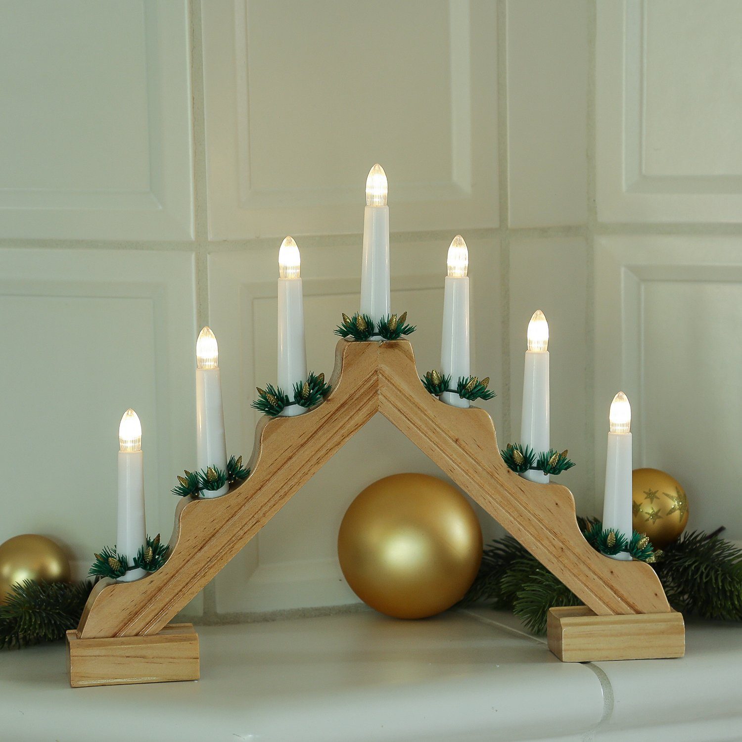 MARELIDA LED Schwibbogen LED Lichterbogen Weihnachtsleuchter 7 Kerzen  Batteriebetrieb L: 39cm (1-tlg)