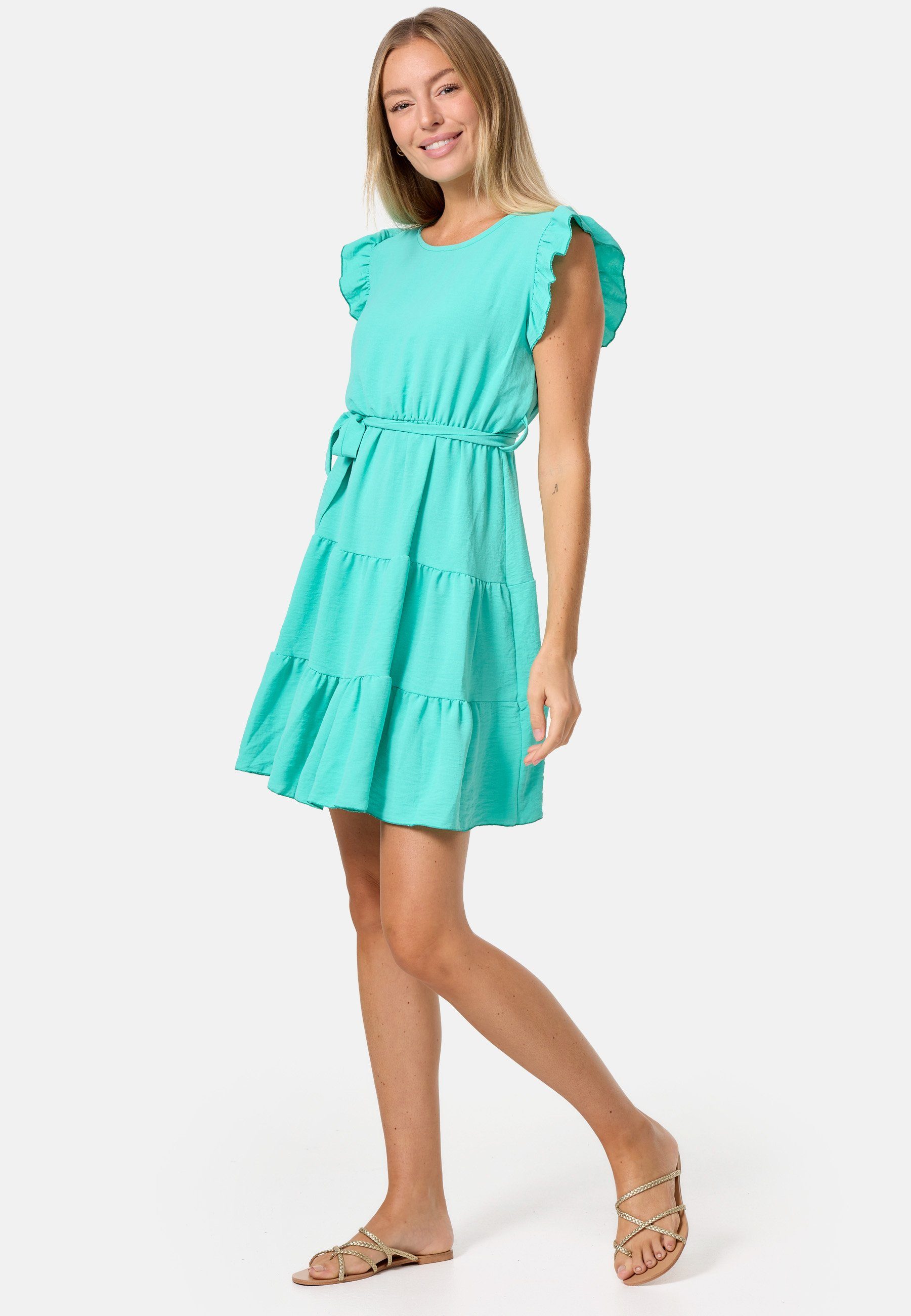 PM SELECTED Minikleid PM-27 (Sommerkleid Midi Kleid mit Rüschen in Einheitsgröße) Grün
