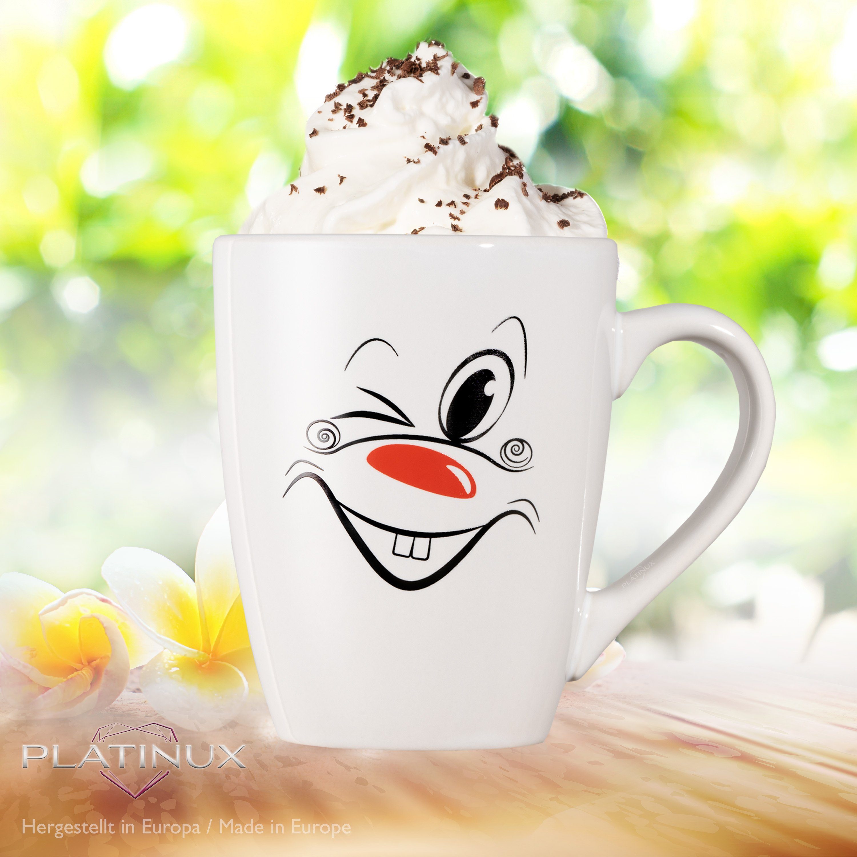PLATINUX Tasse Kaffeetasse mit Kaffeebecher 250ml lachendem lustigem Keramik, Motiv Teetasse (max. Rot, Teebecher 300ml) Karneval