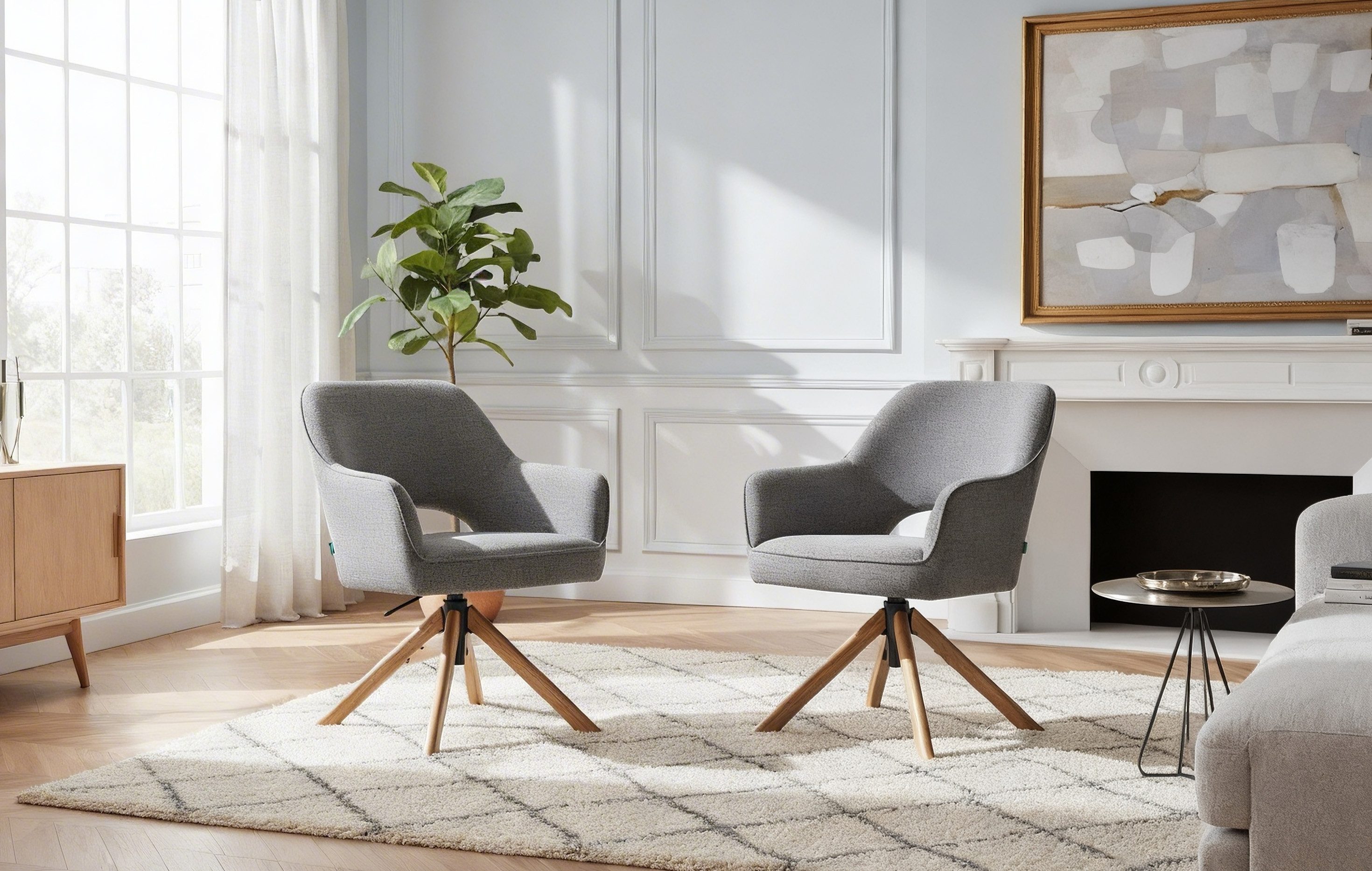 DUBI Möbel Polsterstuhl Mika-Lara, Federkern, Eiche geölt, 360° drehbar & höhenverstellbar im 2er-Set