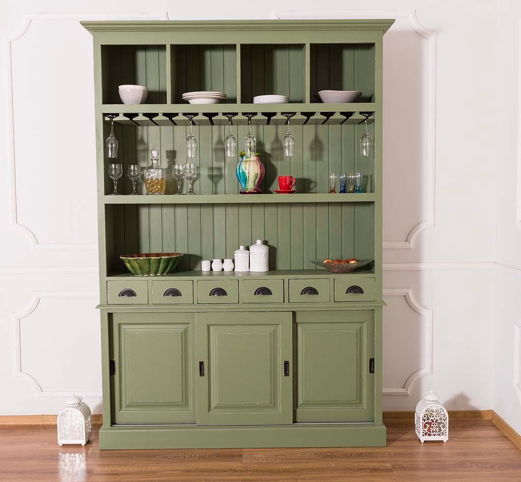 Massivholzmoebel-Becker Buffet Großer Buffetschrank aus Massivholz mit Glashalterungen