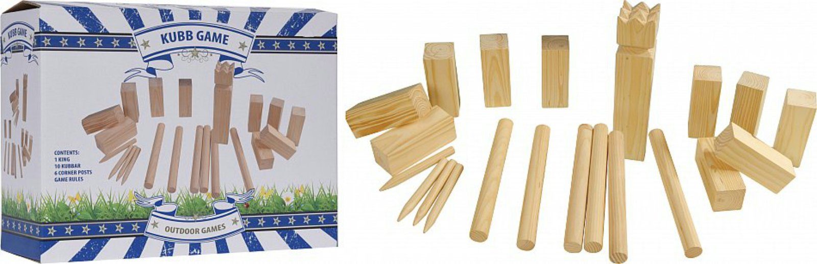 Koopman Spielzeug-Gartenset Holzspiel Strandspiel Schach Smal 21 Tlg, (Wikingerspiel Set, 1-tlg., Packung), Kubb, Teamspiel, Holzspiel, 21-teilig