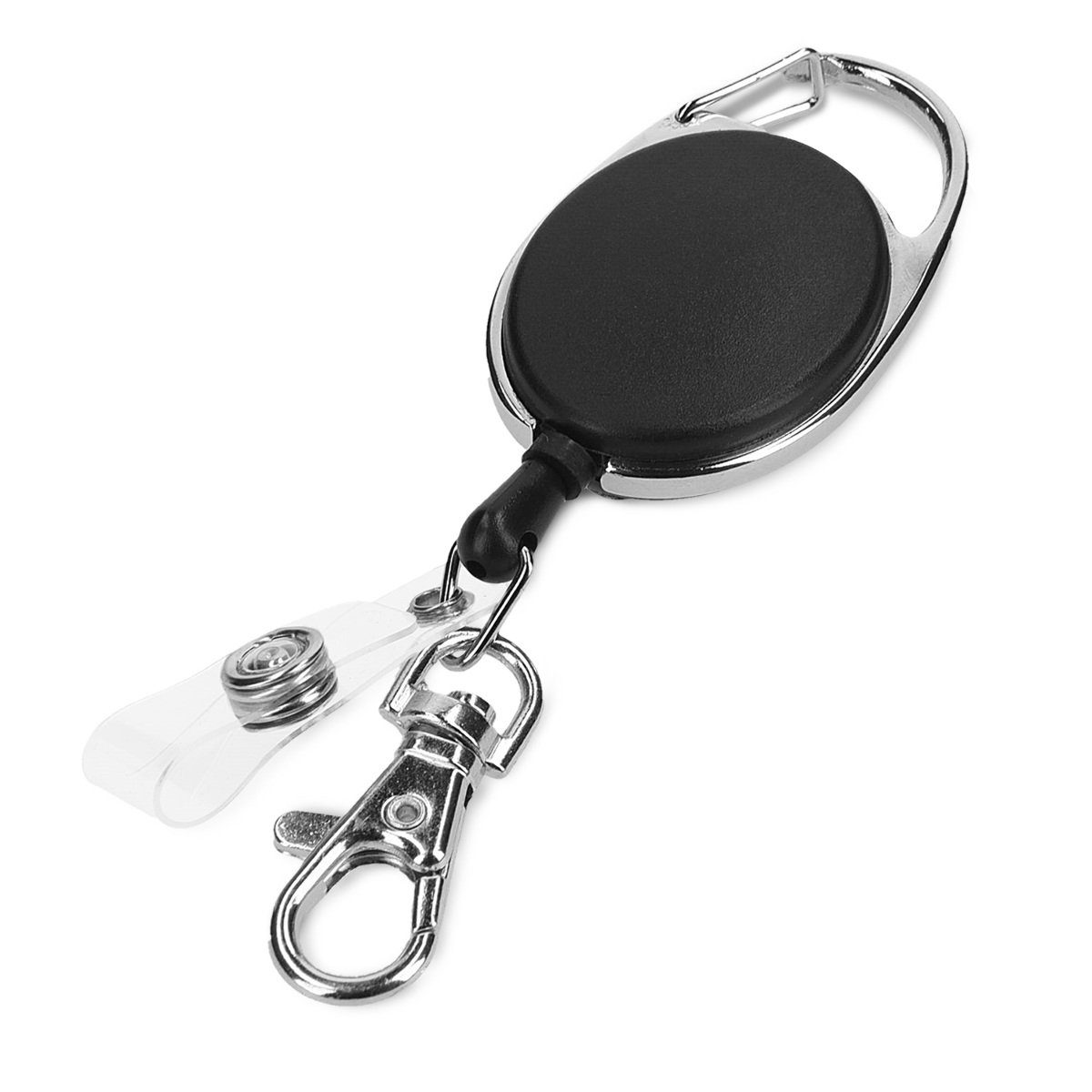 kwmobile Schlüsselanhänger Jojo mit Ausweis Clip - Schlüsselanhänger ausziehbar - Karabiner Schwarz | Schlüsselanhänger