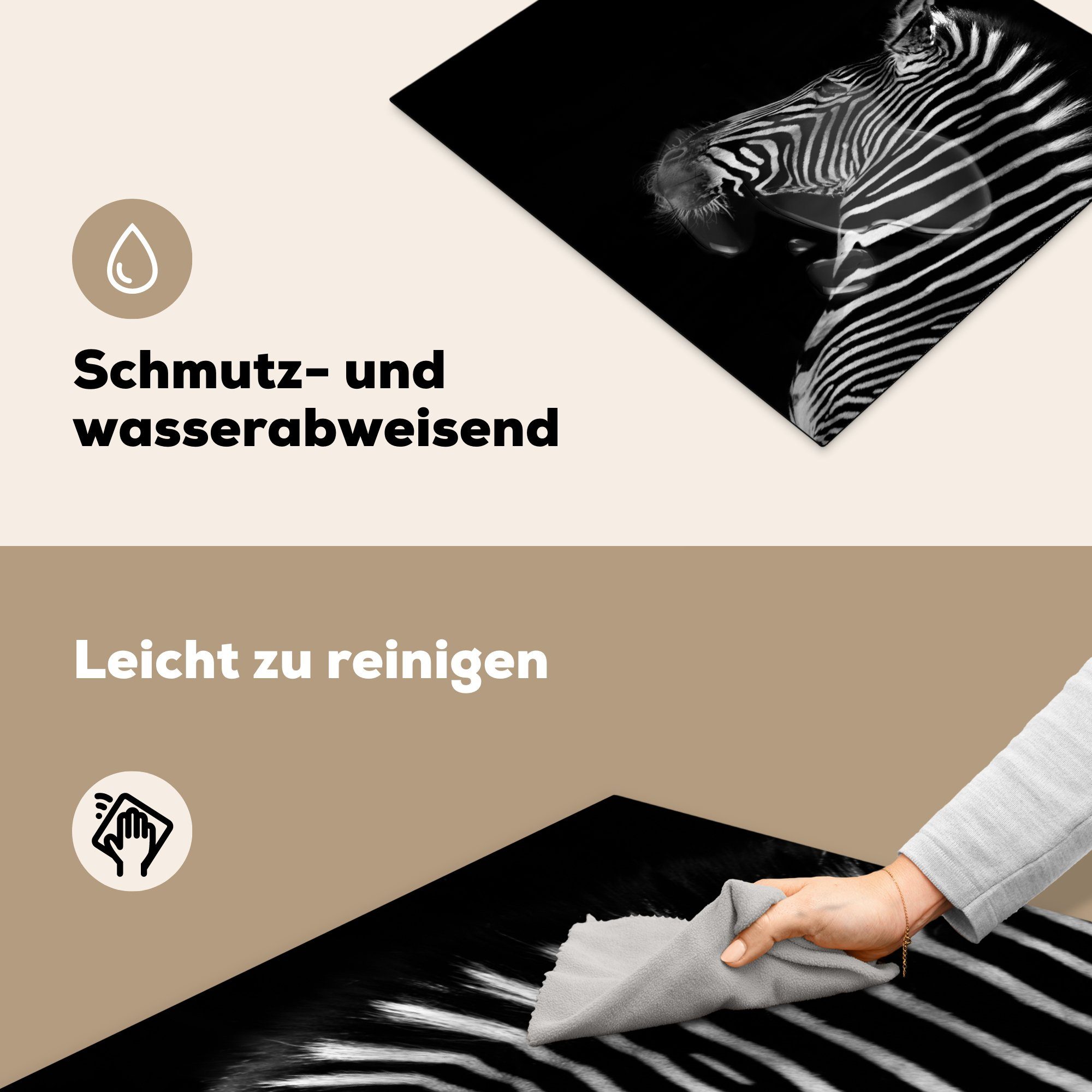 Induktionsmatte 59x52 cm, Ceranfeldabdeckung MuchoWow tlg), die - Tiere Wilde (1 Zebra Schwarz, Vinyl, Herdblende-/Abdeckplatte für küche, -