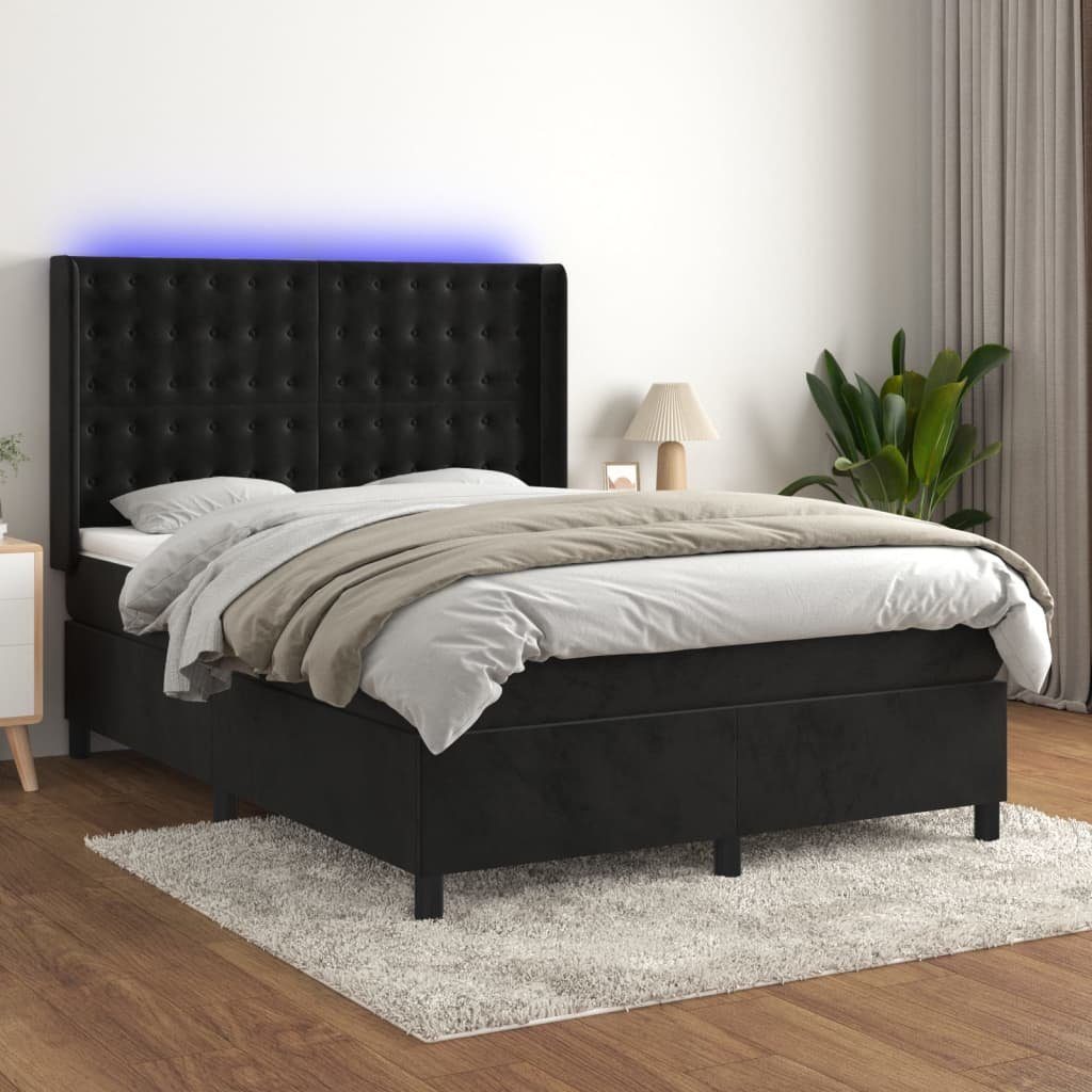vidaXL Bett Boxspringbett mit Matratze & LED Schwarz 140x200 cm Samt