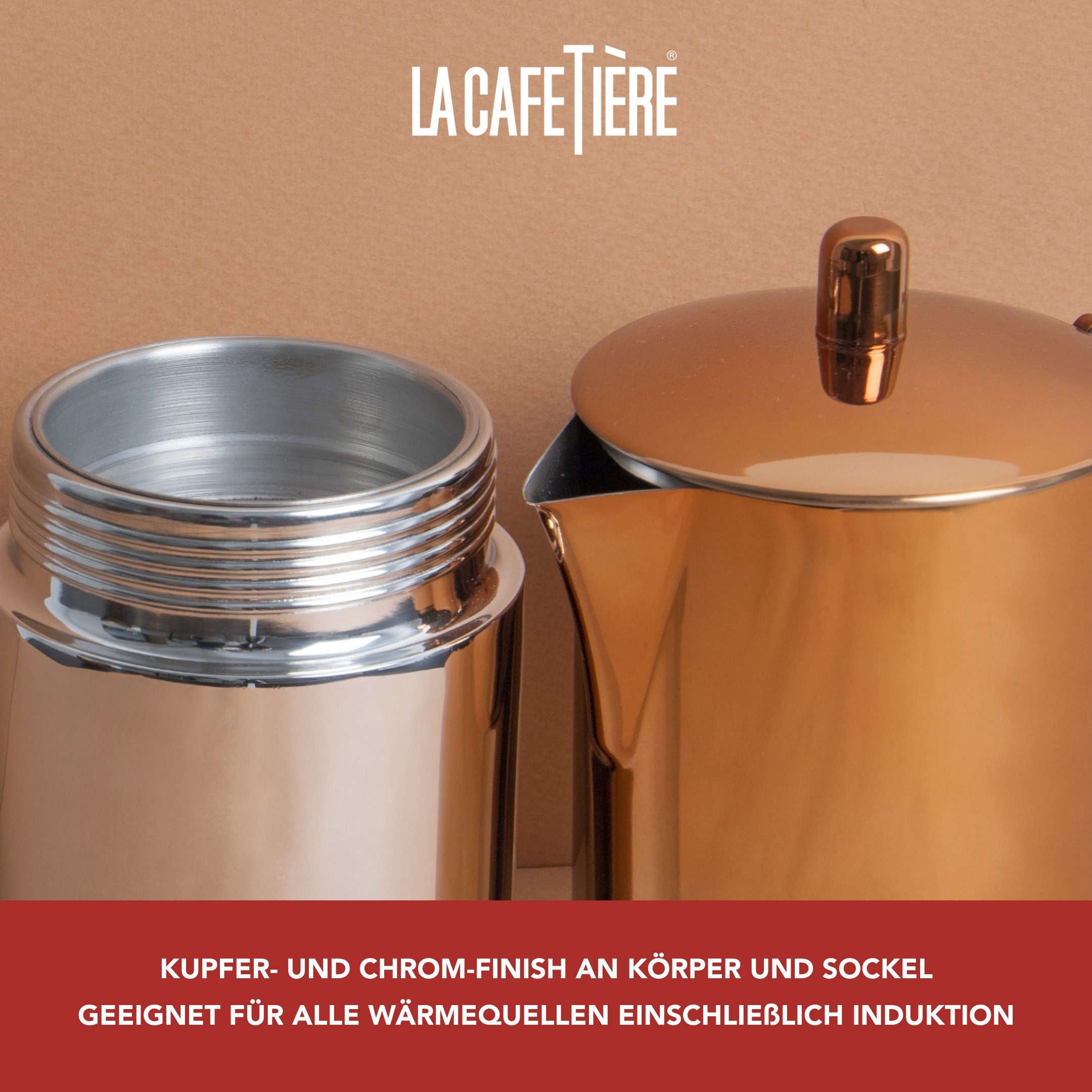 La Cafetière Espressokocher La Cafetière Copper Stovetop Espresso Maker, 0,6l Kaffeekanne, aus hochwertigem, rostfreien Edelstahl mit induktionsgeeignetem Boden – Bild 4 von 5