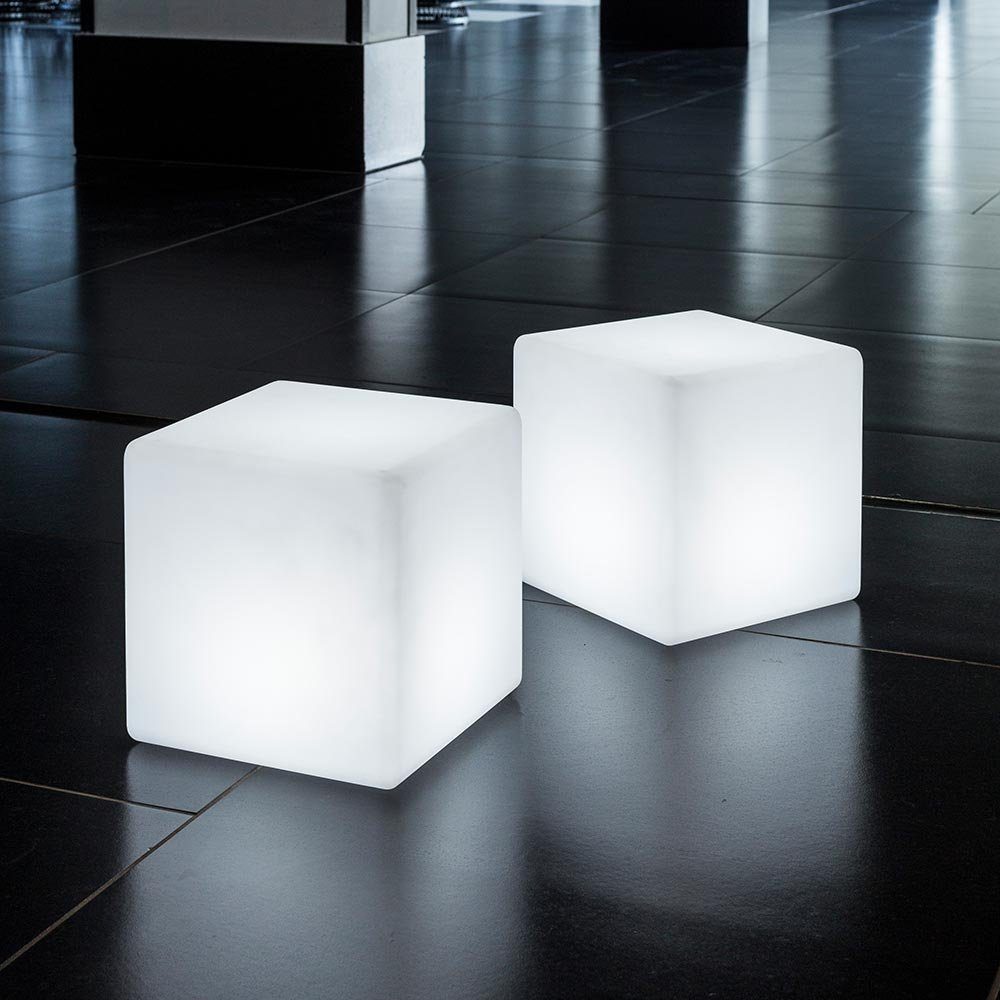 Licht-Trend Gartenleuchte Akku LED Würfel Cube 35cm mit App-Steuerung Weiß